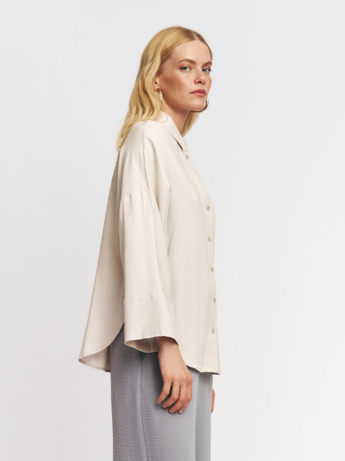 Льняная рубашка с укороченным рукавом