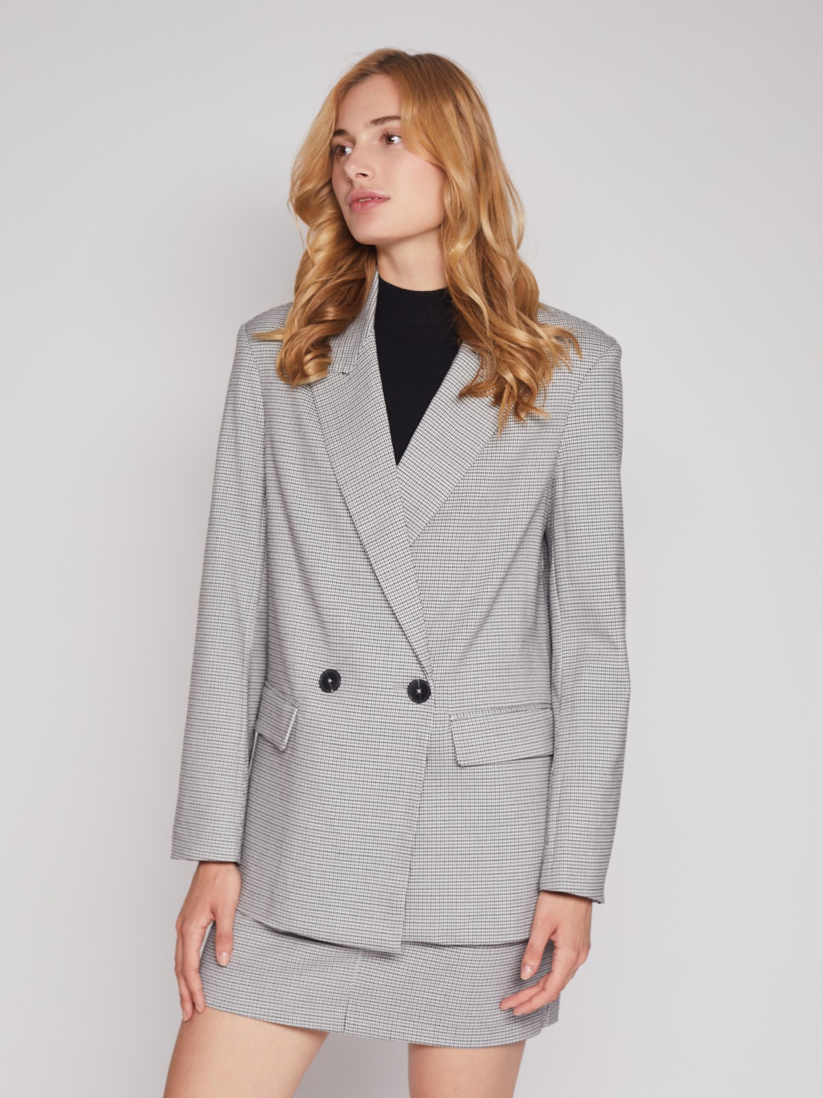 Двубортный жакет в клетку