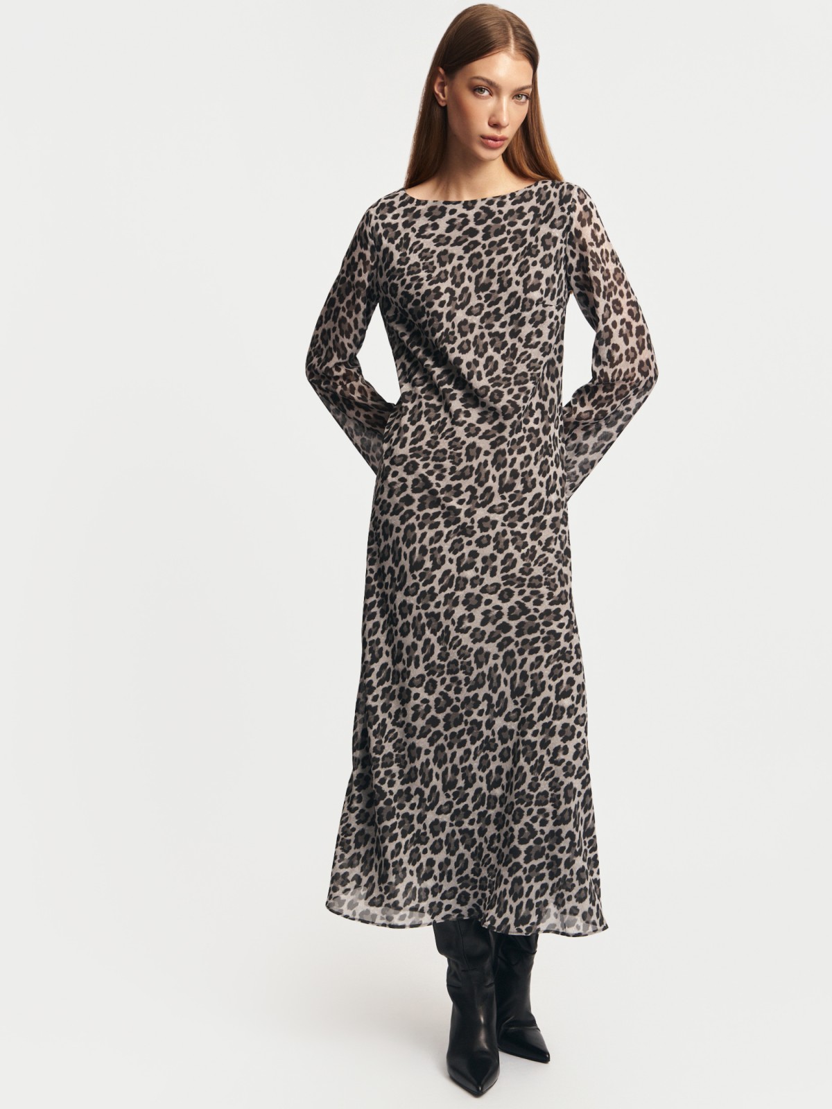 Платье миди с леопардовым принтом
