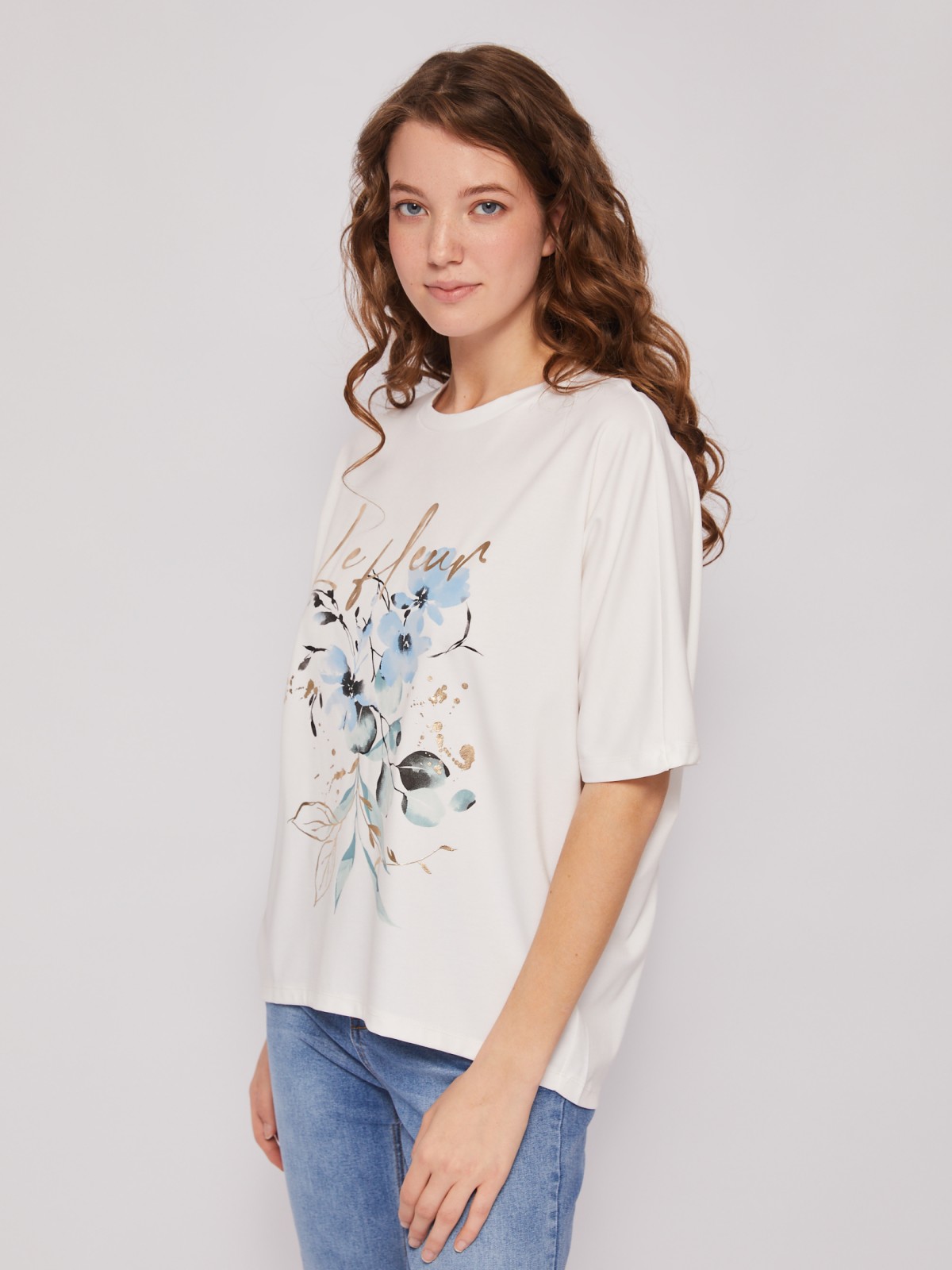 Блузка-футболка с коротким рукавом и цветочным принтом zolla 024213210111, размер M - фото 3