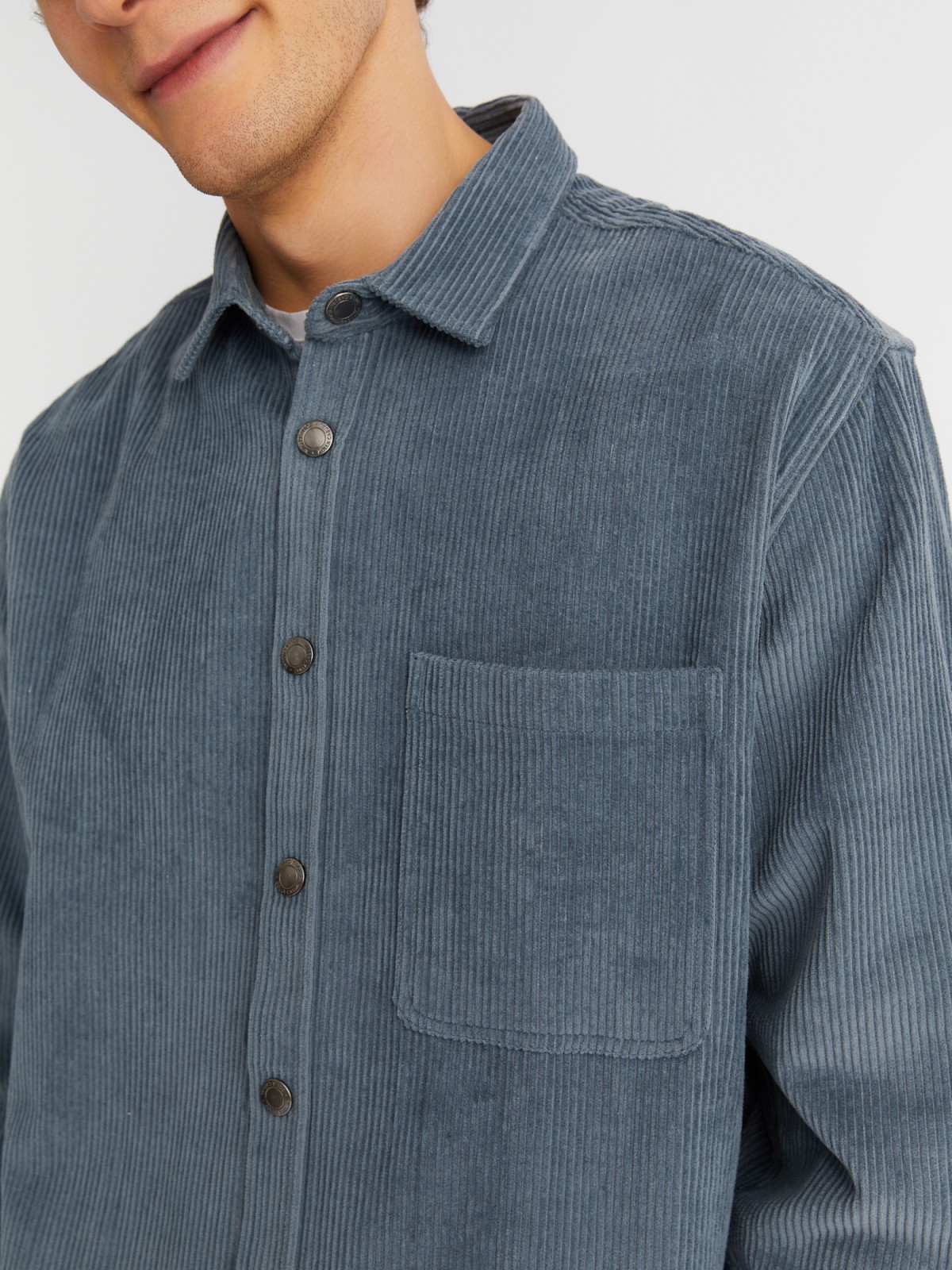 Вельветовая куртка-рубашка из хлопка с длинным рукавом zolla 21342214R041, цвет светло-голубой, размер M - фото 5