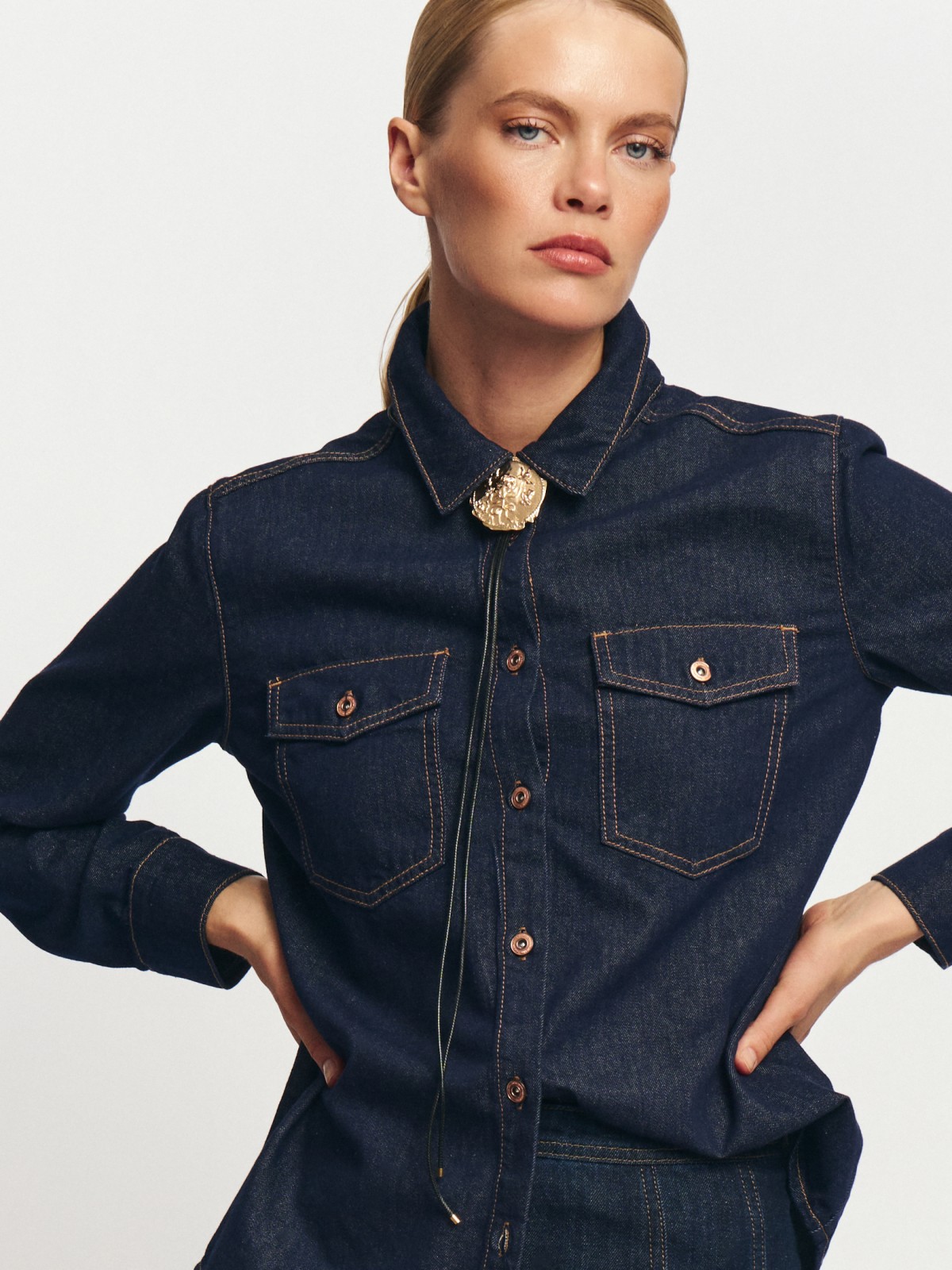 Джинсовая куртка-рубашка из хлопка