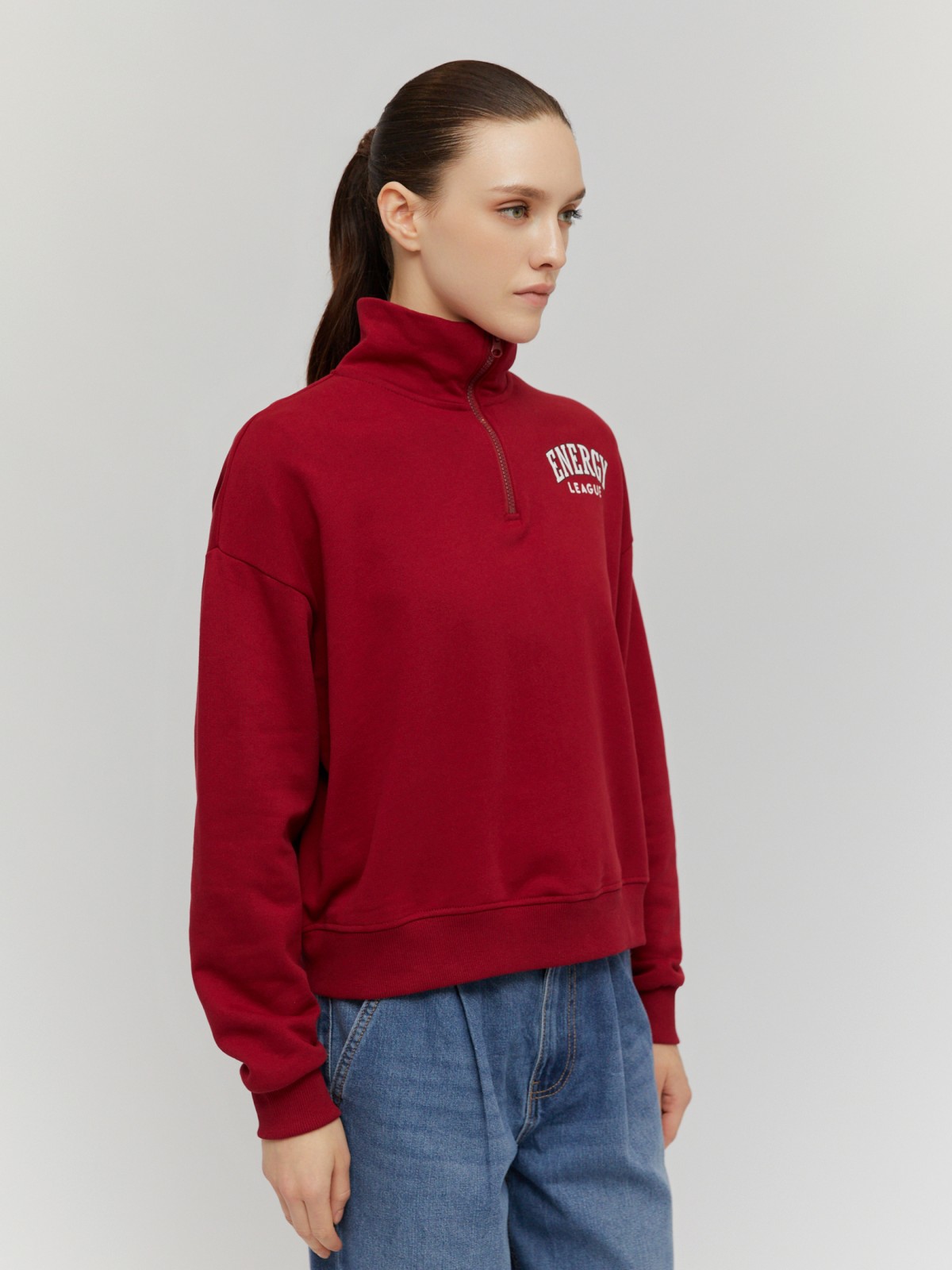 Свитшот с воротником-стойкой на молнии