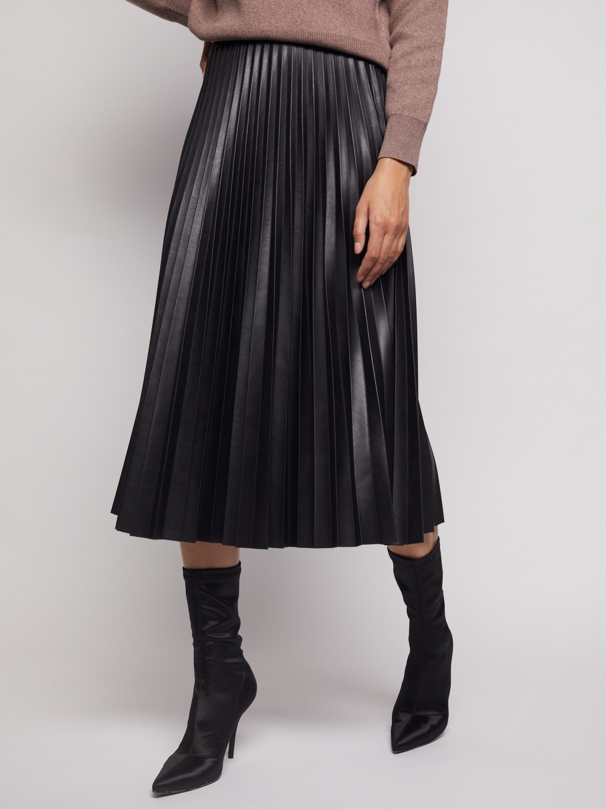 Плиссированная юбка из экокожи zolla 02134781Z021, цвет черный, размер XS - фото 2