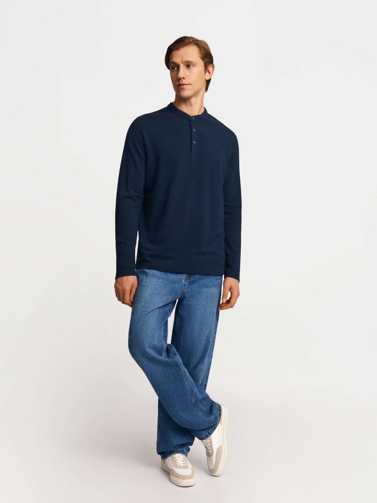 Лонгслив хенли из хлопка с длинным рукавом