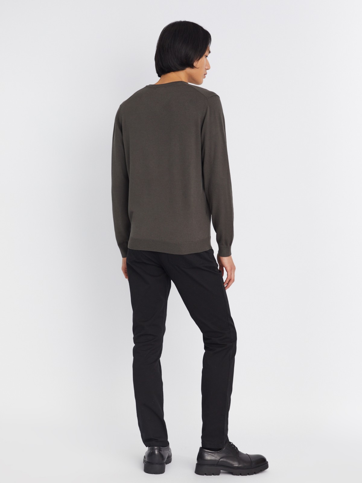 Шерстяной трикотажный пуловер с треугольным вырезом и длинным рукавом zolla 013346163042, цвет темно-серый, размер M - фото 6
