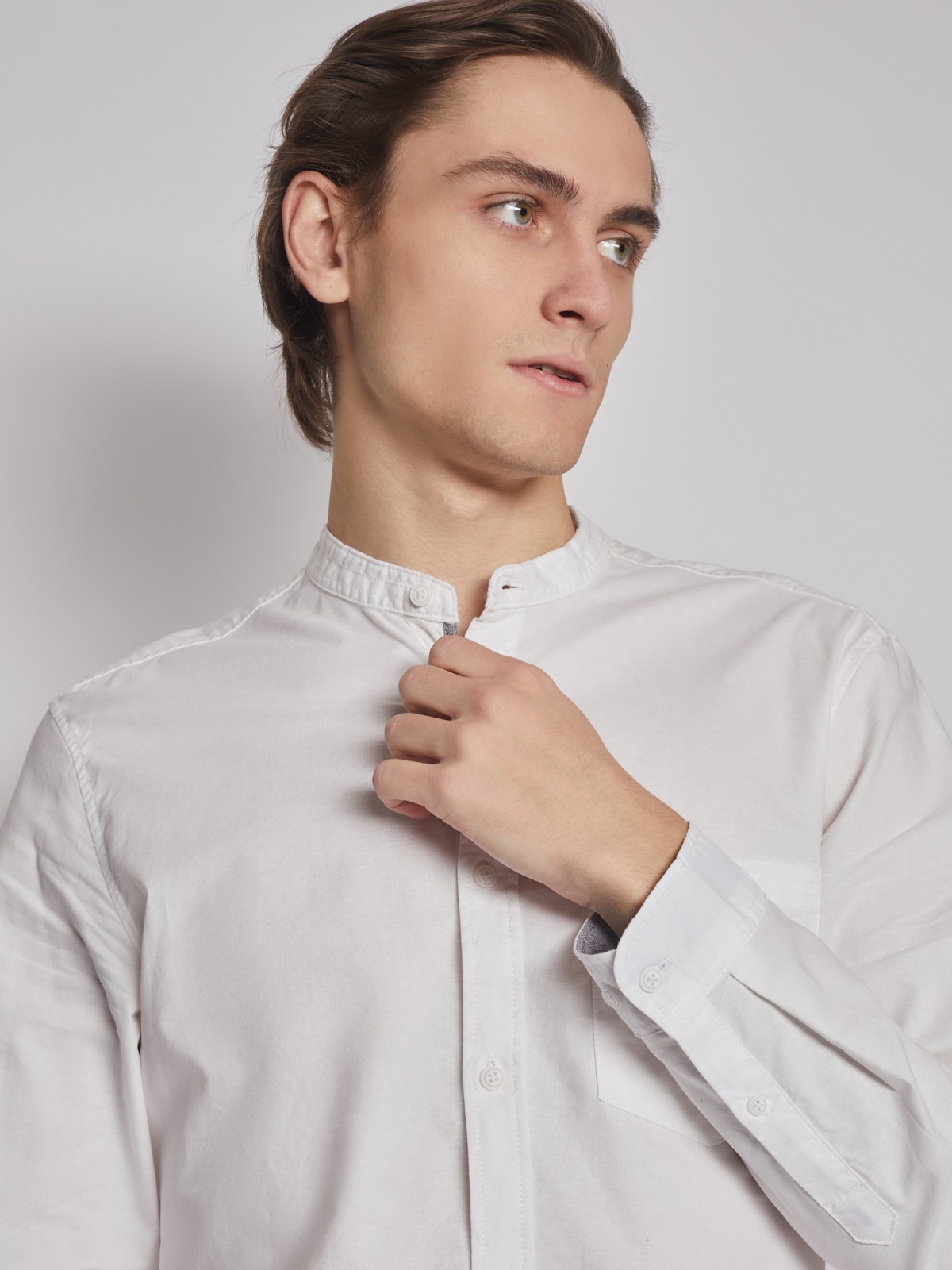 Хлопковая рубашка без воротника zolla 21312214R013, цвет белый, размер S - фото 4