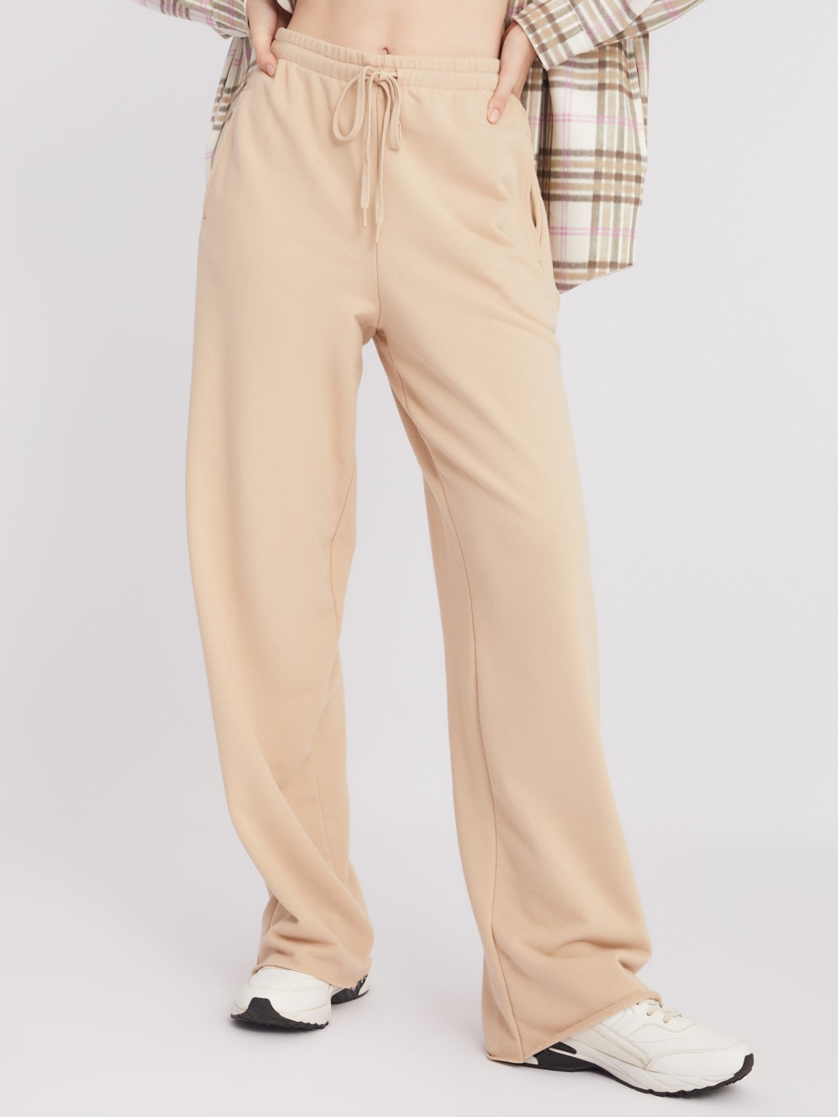 Трикотажные брюки прямого силуэта с поясом на резинке zolla 22332762L013, цвет бежевый, размер XS - фото 3