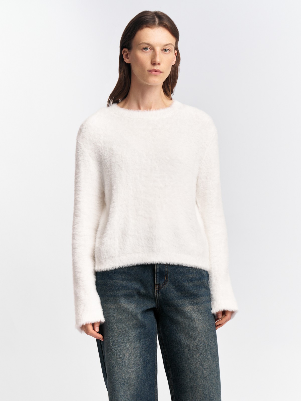 Тёплый пушистый вязаный джемпер