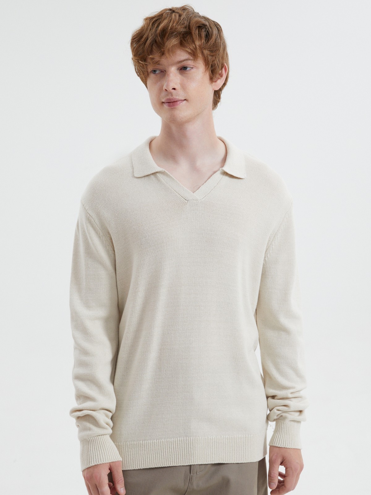 Вязаный джемпер поло с длинным рукавом