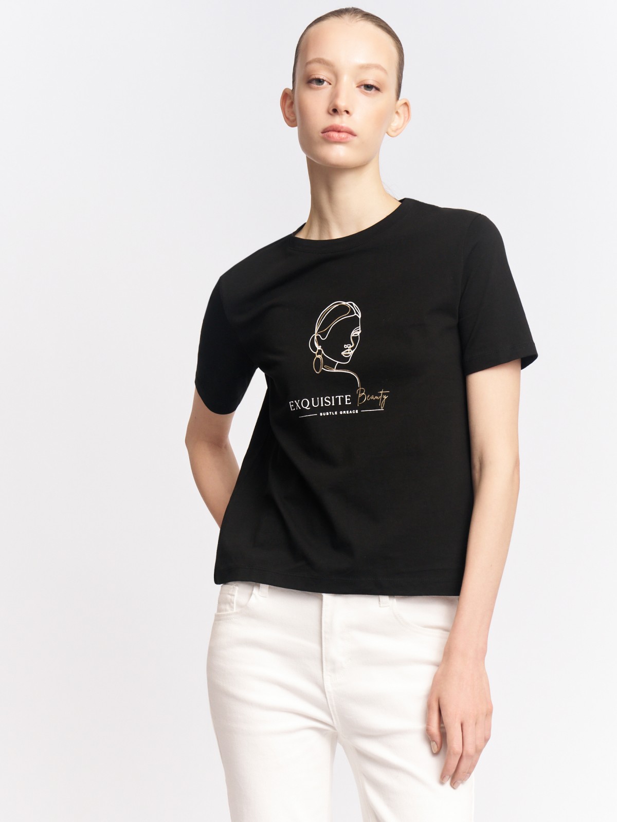 Футболка из хлопка с коротким рукавом и принтом