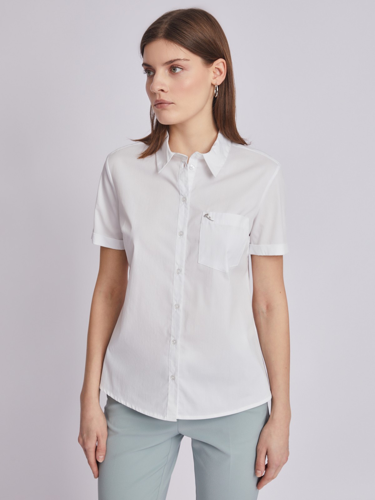 Рубашка с коротким рукавом zolla 223211259072, цвет белый, размер XS - фото 5