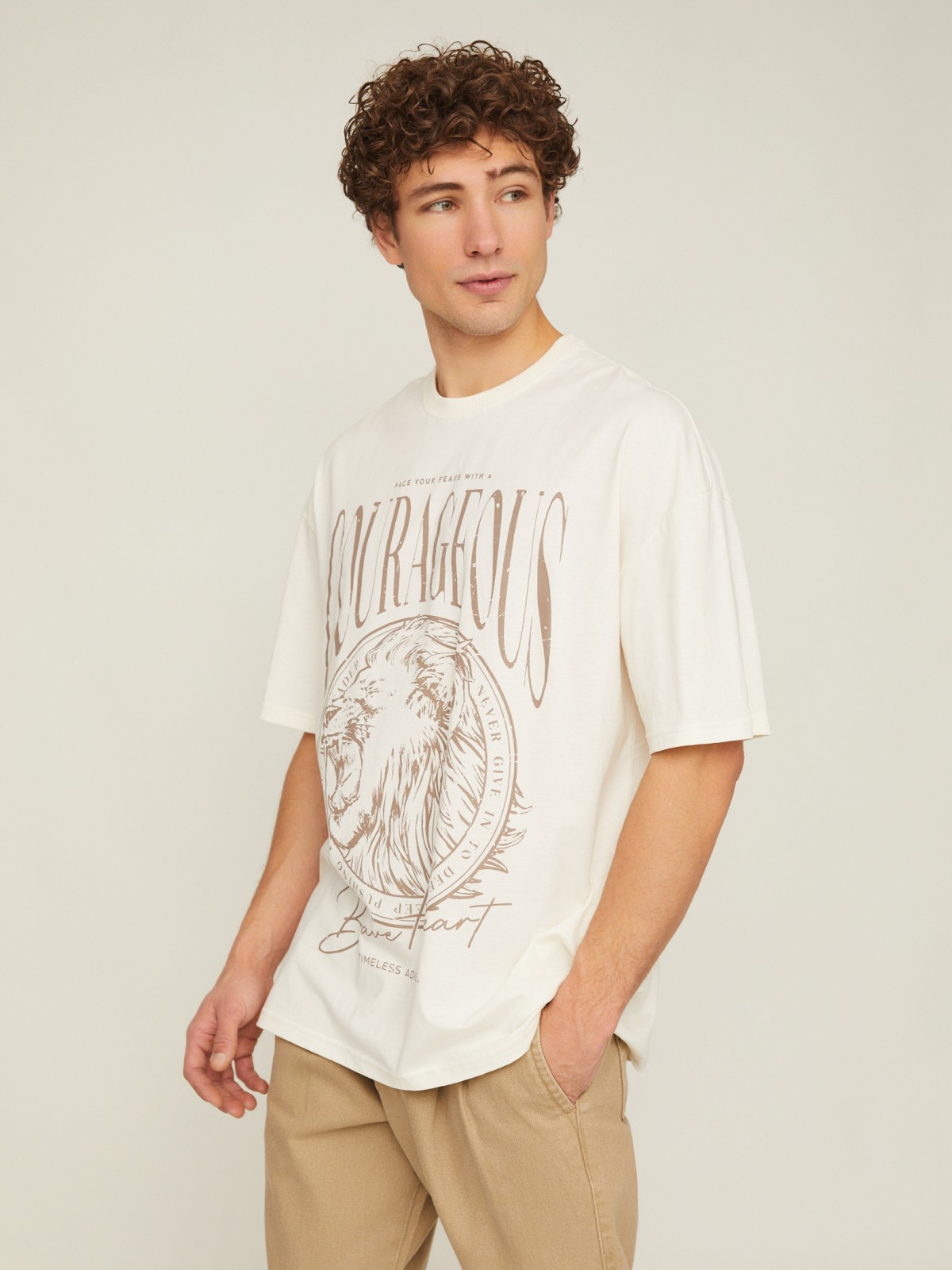 Футболка оверсайз из хлопка с коротким рукавом и принтом