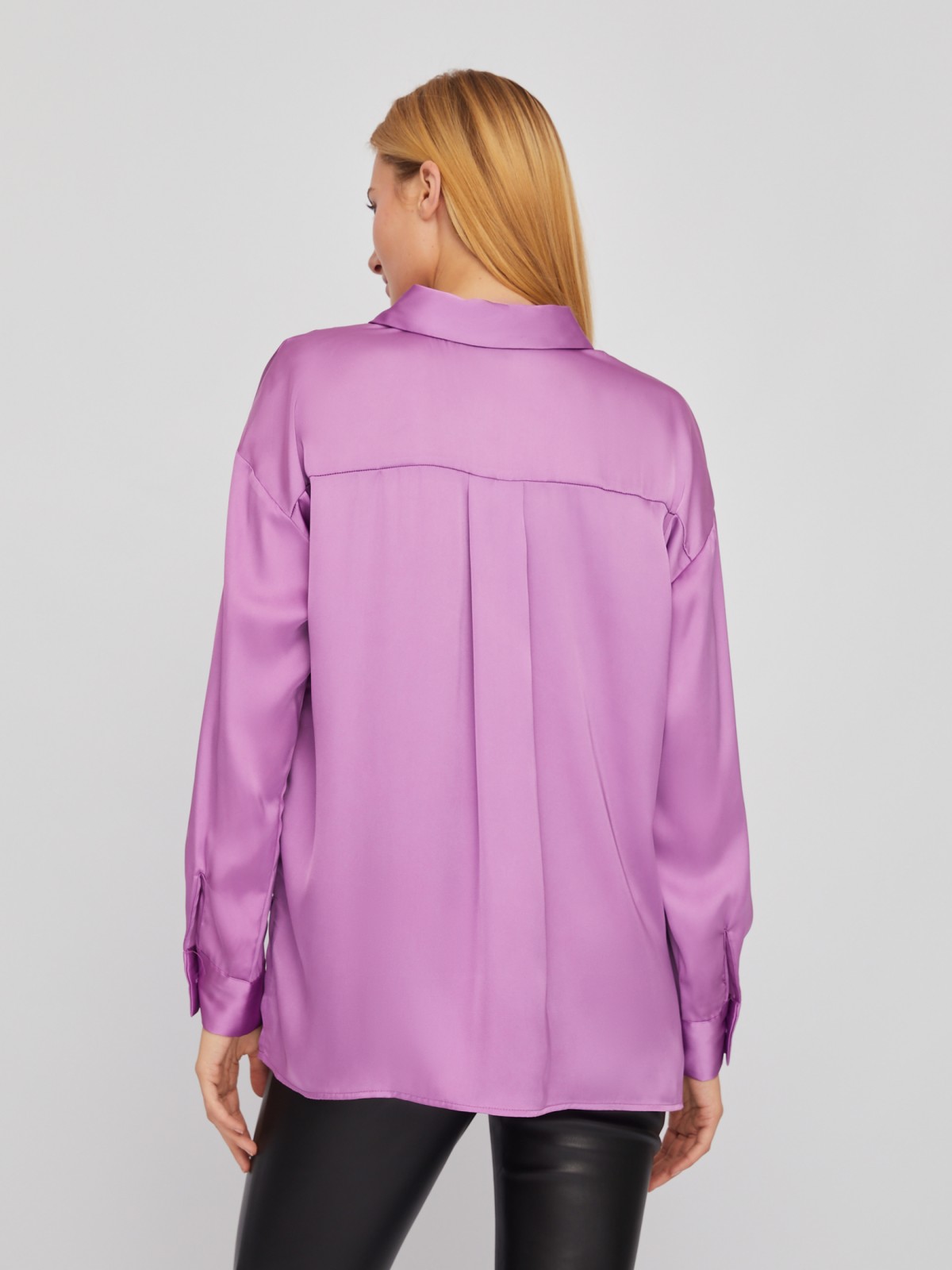 Рубашка оверсайз силуэта из атласной ткани zolla 02411117Y033, цвет фиолетовый, размер XS - фото 6