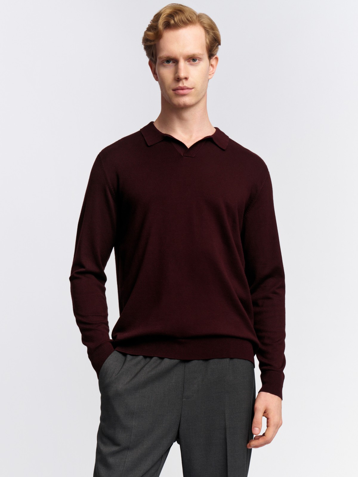 Трикотажный джемпер поло с длинным рукавом