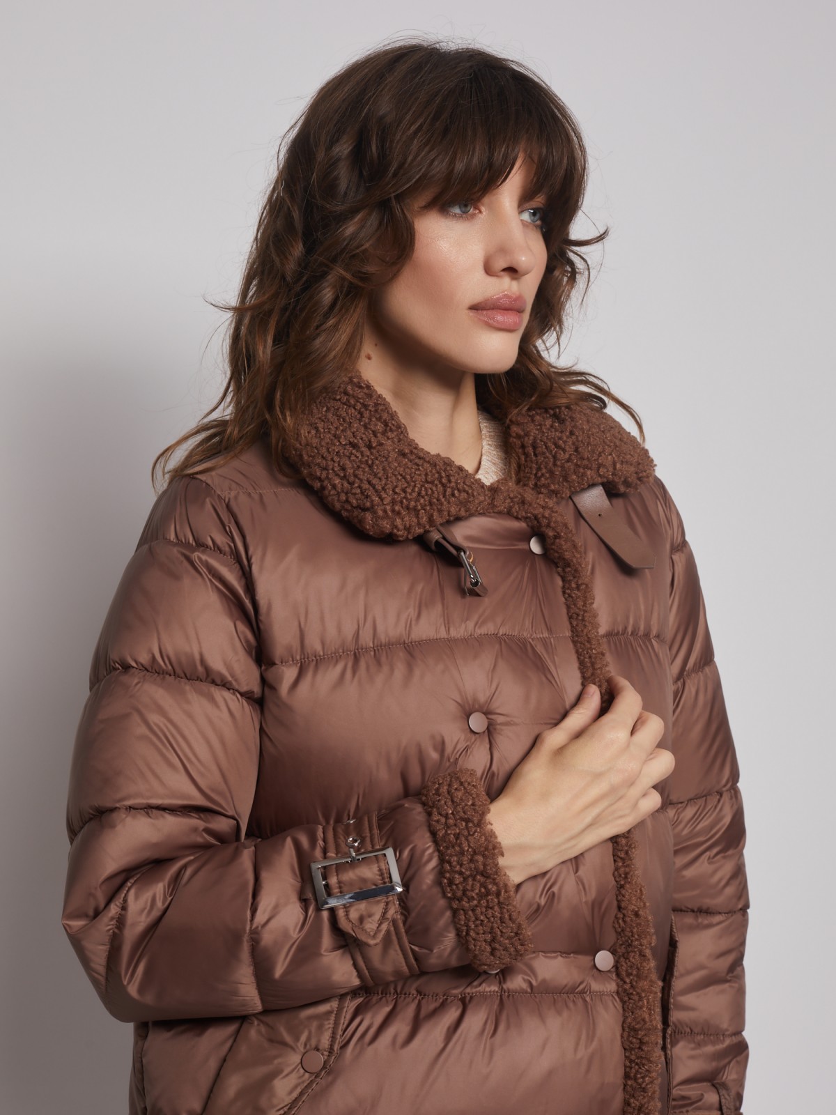 Куртка с отделкой из искусственного меха zolla 022335112304, цвет коричневый, размер XS - фото 3