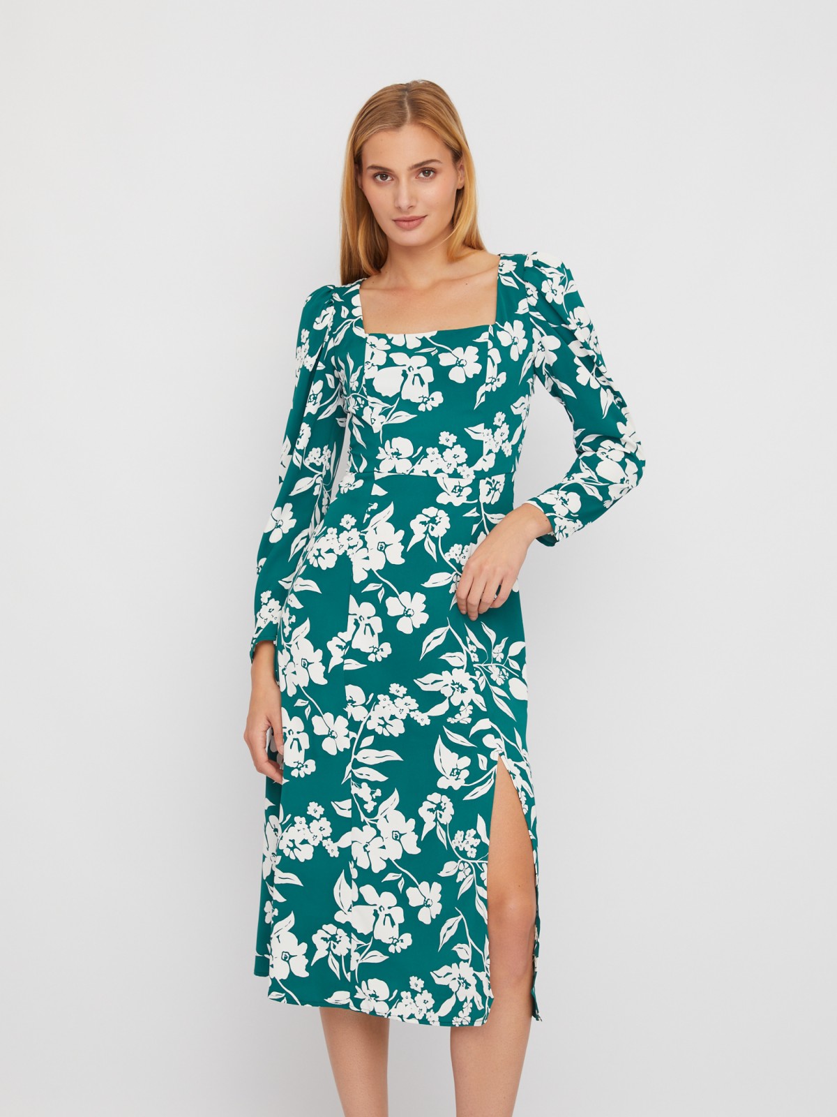 Платье длины миди с разрезом по ноге и цветочным принтом zolla 024118262023, размер XS - фото 3