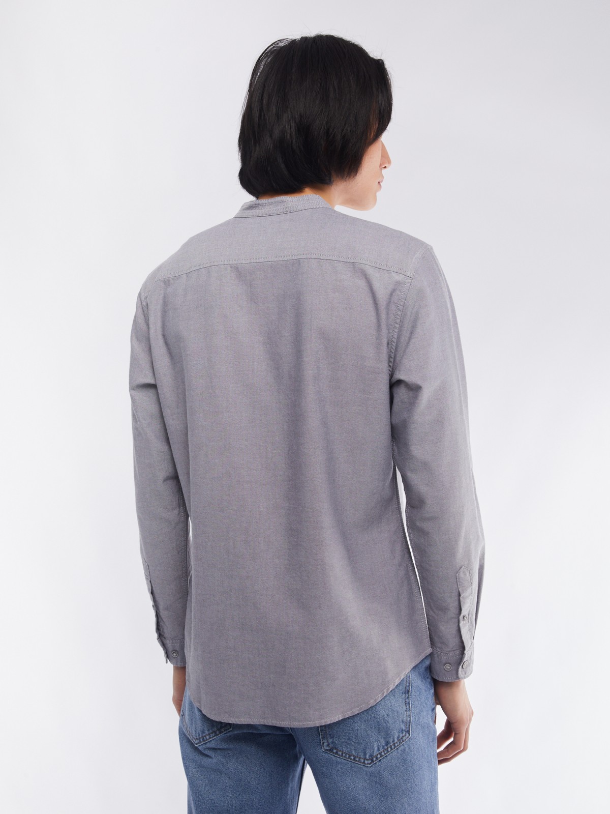 Офисная рубашка из хлопка с воротником-стойкой и длинным рукавом zolla 014122159033, цвет серый, размер M - фото 6