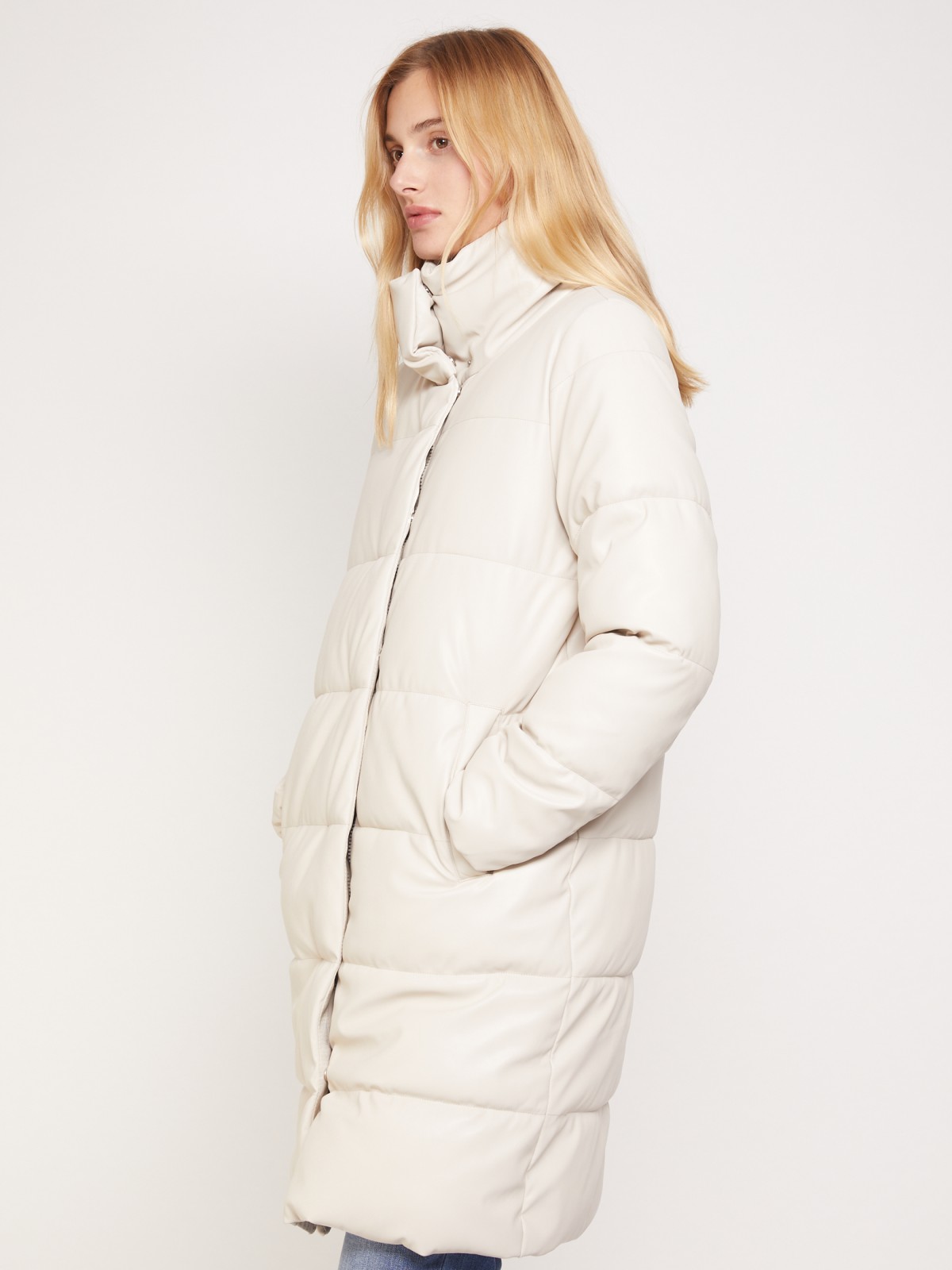 Тёплое пальто из экокожи zolla 021345250184, цвет молоко, размер XS - фото 3