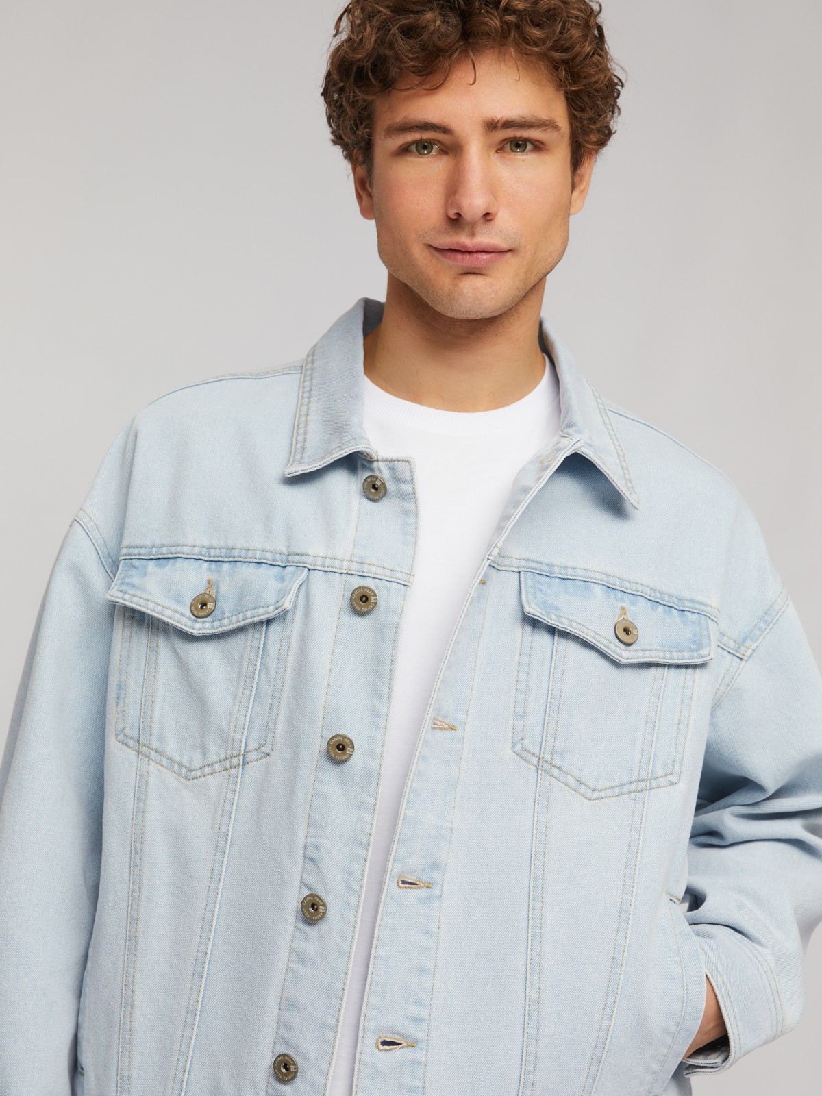 Джинсовая куртка-рубашка свободного фасона zolla 214225D1S031, цвет голубой, размер L - фото 5