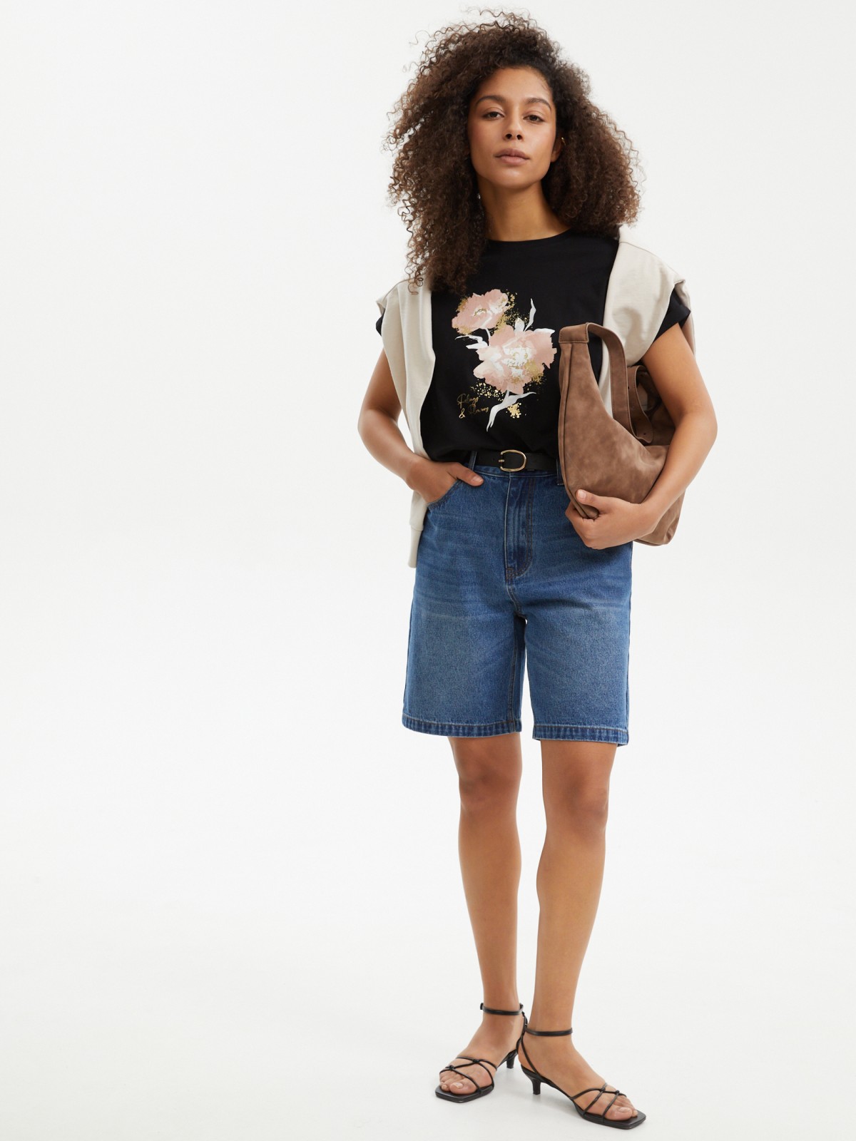 Футболка из хлопка с коротким рукавом и принтом