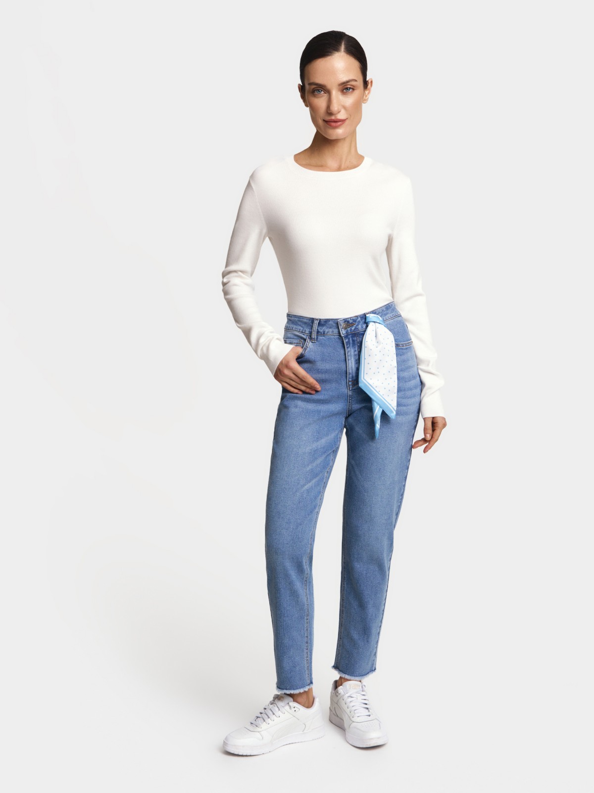 Джинсы силуэта Boyfriend с платком