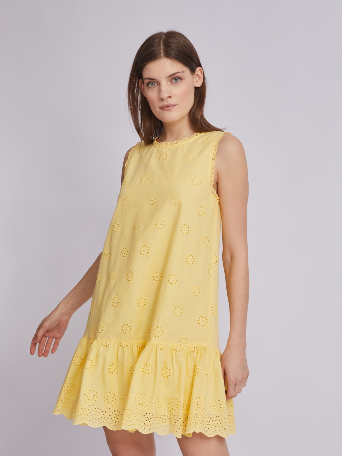 Платье длины мини с вышитым узором без рукавов zolla 023248259333, цвет желтый, размер XS - фото 1