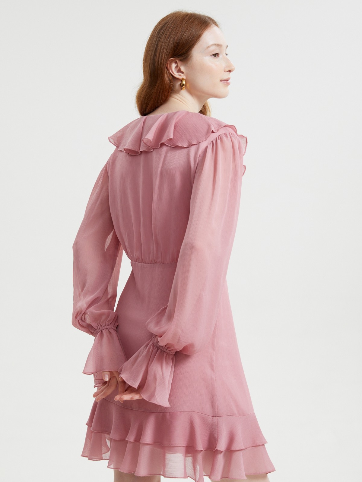 Платье мини из шифона с воланами