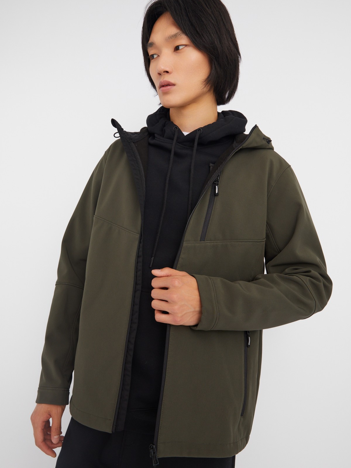 Лёгкая куртка-ветровка без утеплителя с капюшоном zolla 013325602014, цвет хаки, размер XXL