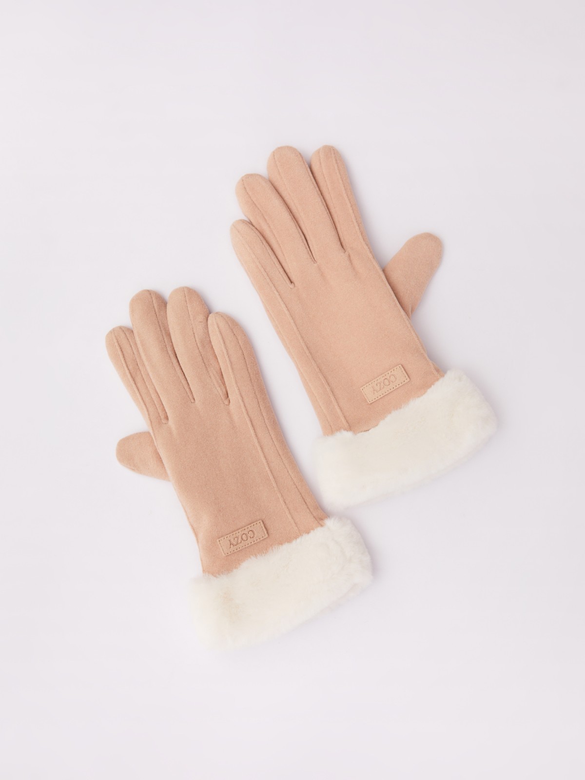 Тёплые перчатки с опушкой из экомеха и начёсом zolla 023429659025, цвет молоко, размер S - фото 4