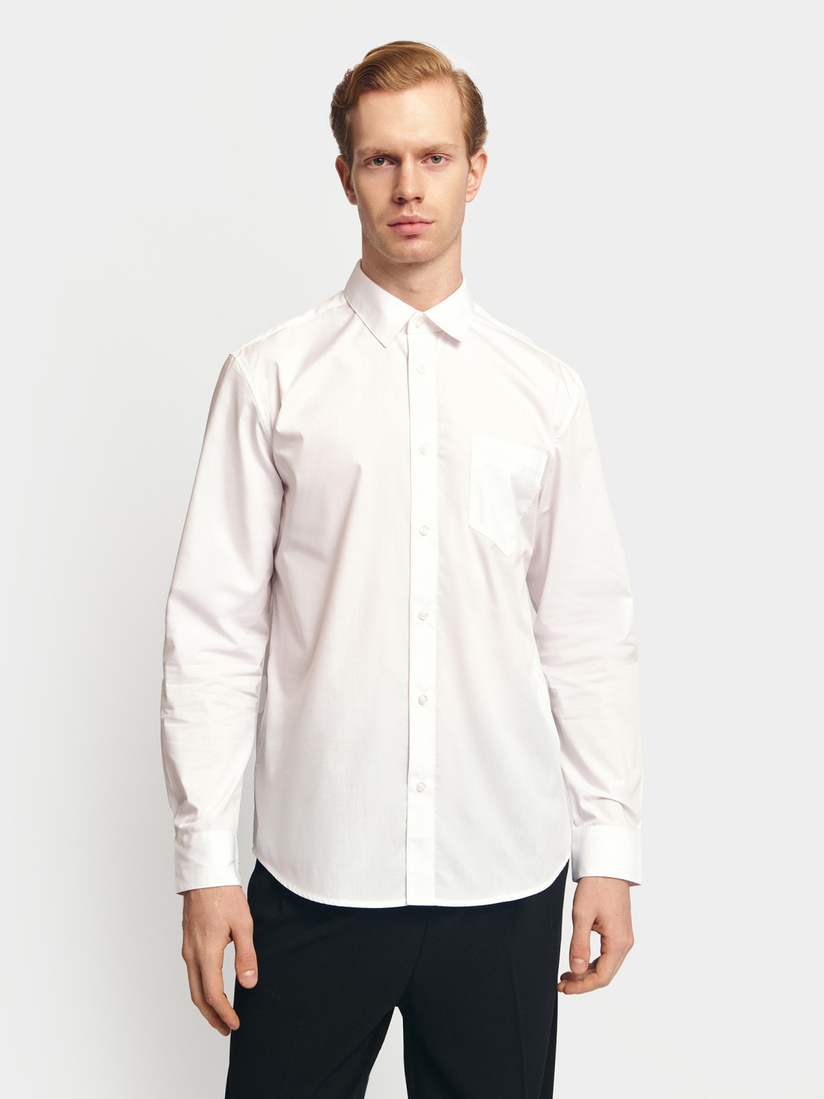 Однотонная рубашка с длинным рукавом