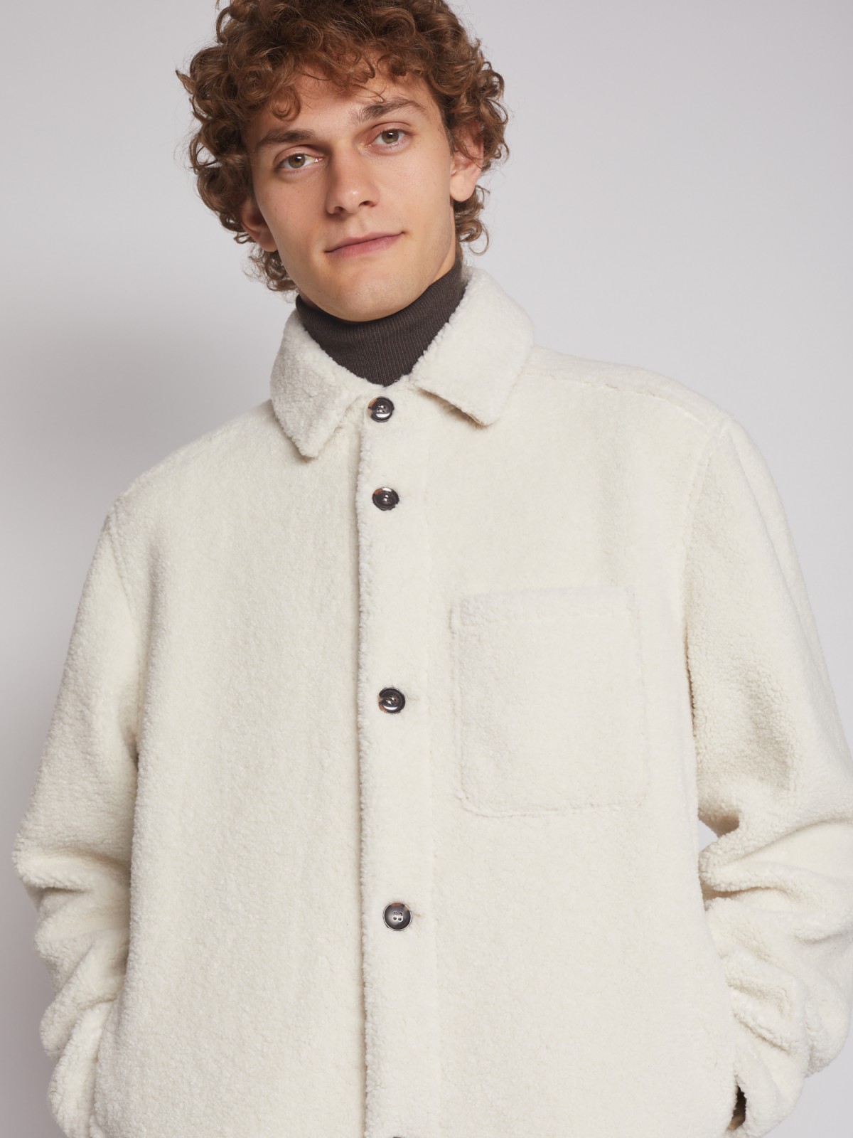 Утеплённая куртка-рубашка из экомеха zolla 012335550034, цвет бежевый, размер S - фото 5