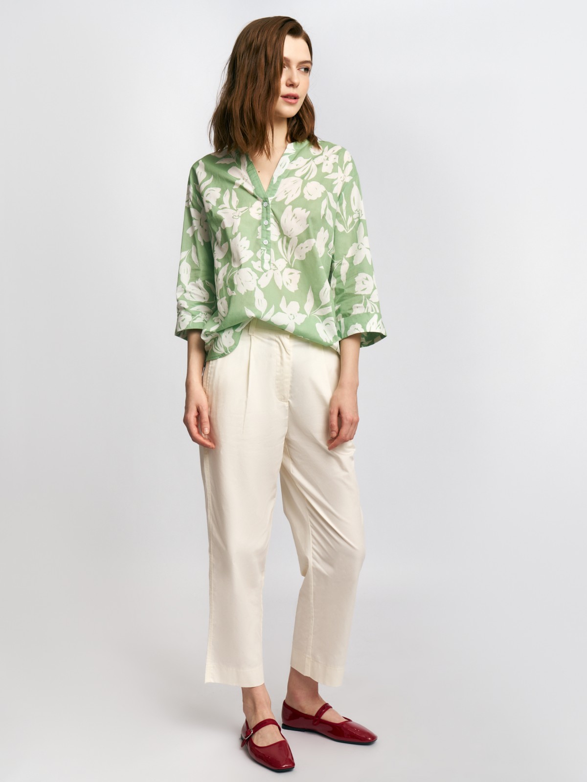 Блузка из хлопка с цветочным принтом