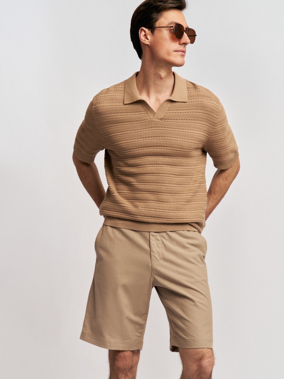 Удлинённые льняные шорты на резинке