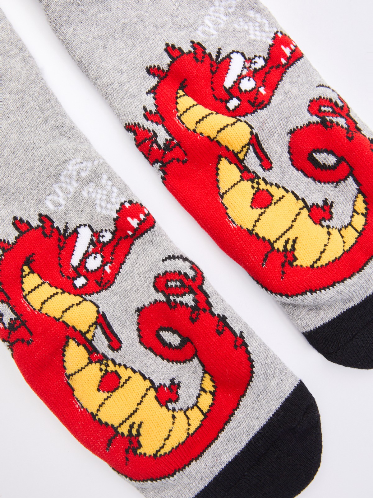 Тёплые махровые носки с новогодним рисунком с драконом zolla 013439962045, цвет серый, размер 25-27 - фото 3