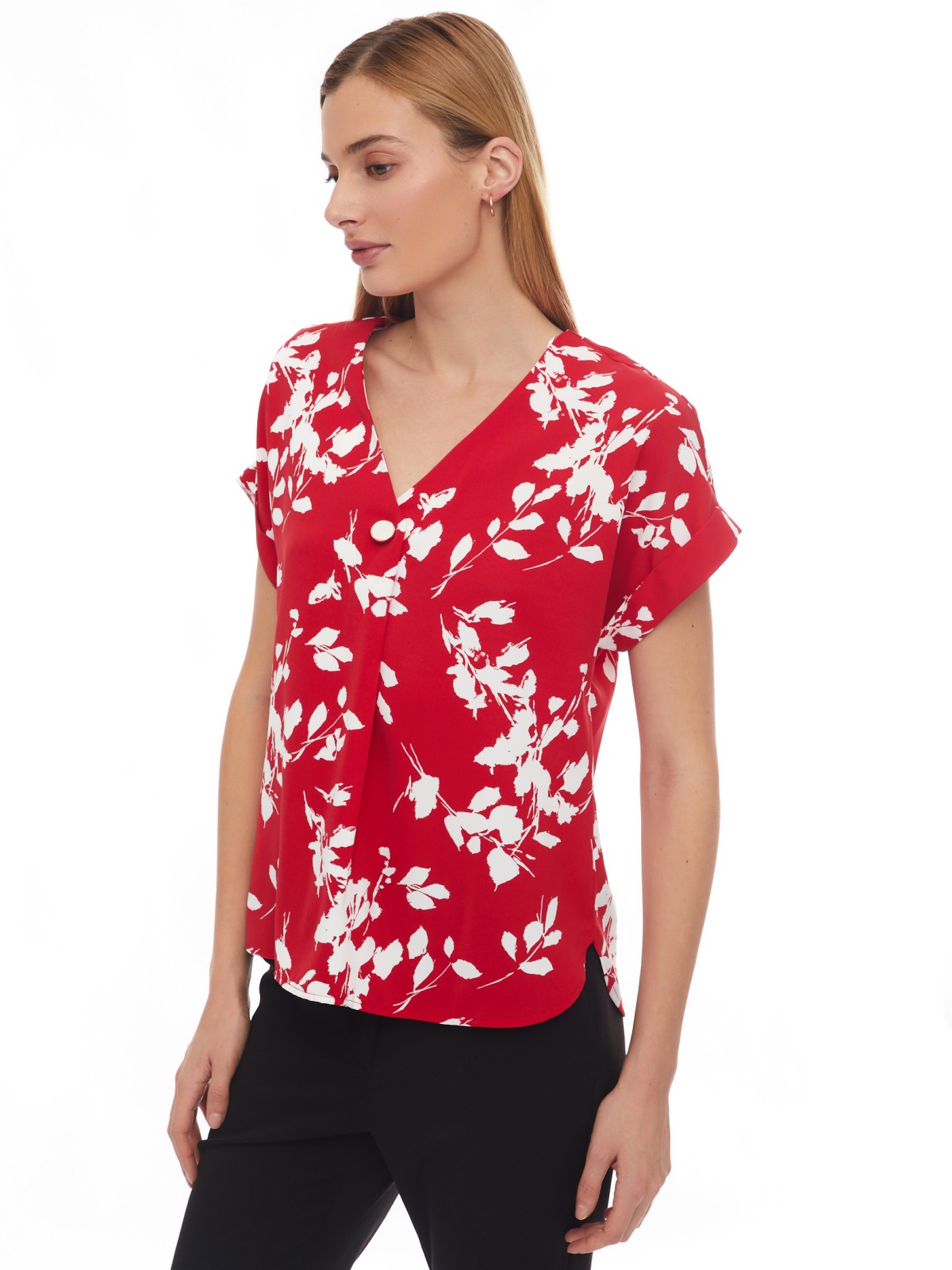 Принтованная блузка с вырезом и коротким рукавом zolla 02413128Y142, цвет красный, размер XS - фото 5