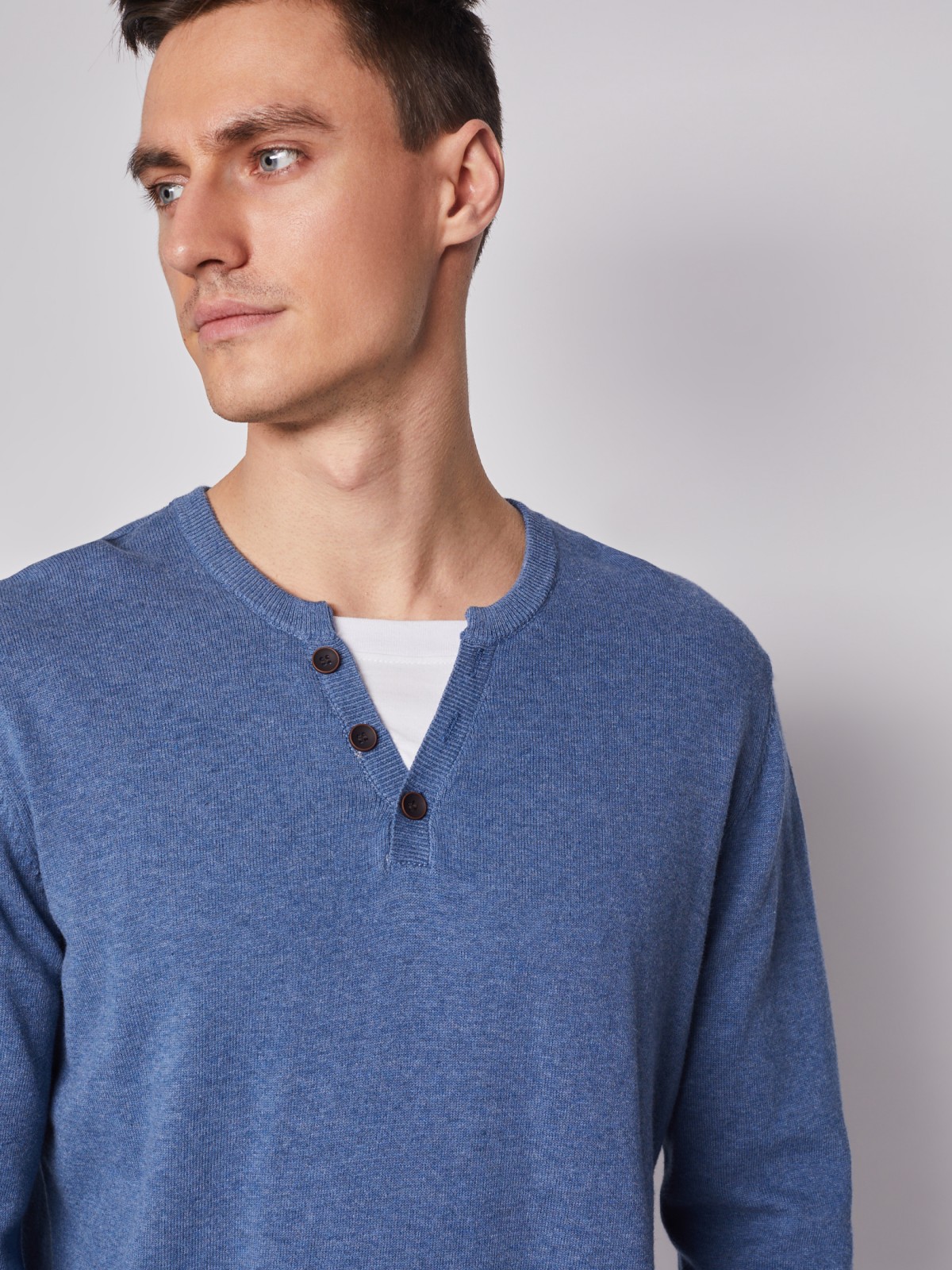 Комбинированный пуловер из хлопка zolla 212116765022, цвет голубой, размер M - фото 6