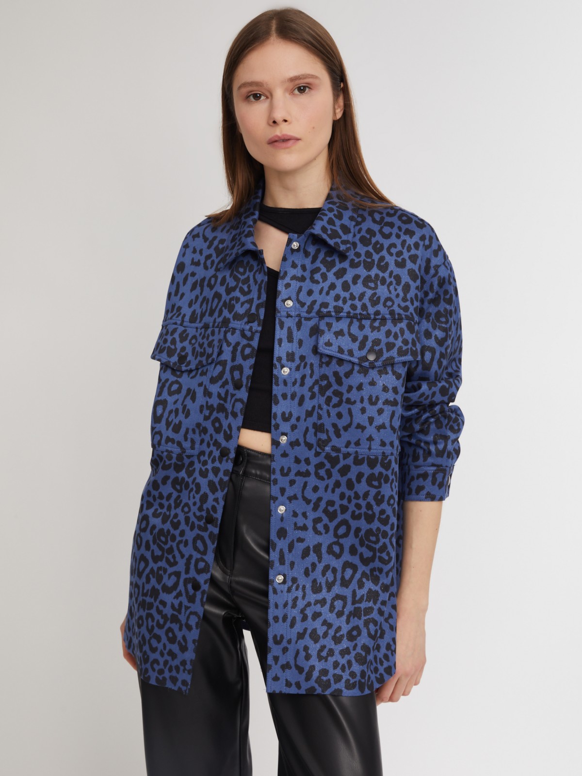 Куртка-рубашка с леопардовым принтом zolla 023135431081, цвет голубой, размер XS