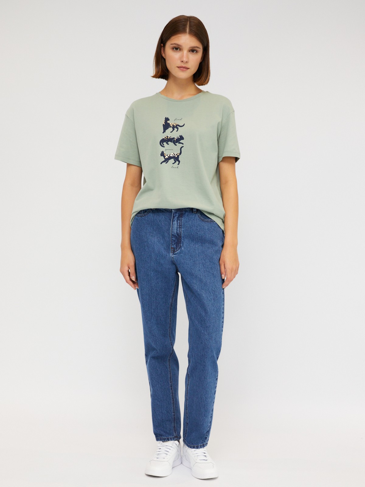 Футболка свободного силуэта из хлопка с принтом