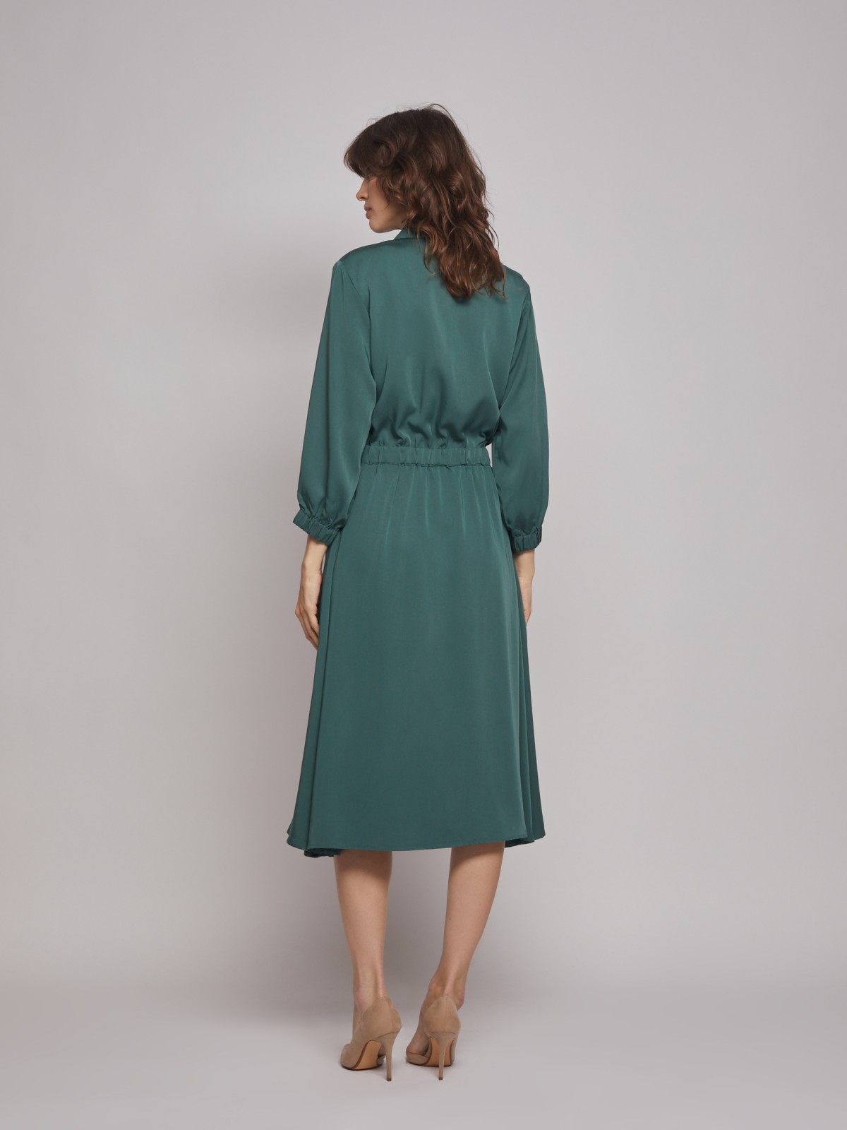 Платье-рубашка на кулиске zolla 222328239031, цвет темно-зеленый, размер S - фото 6