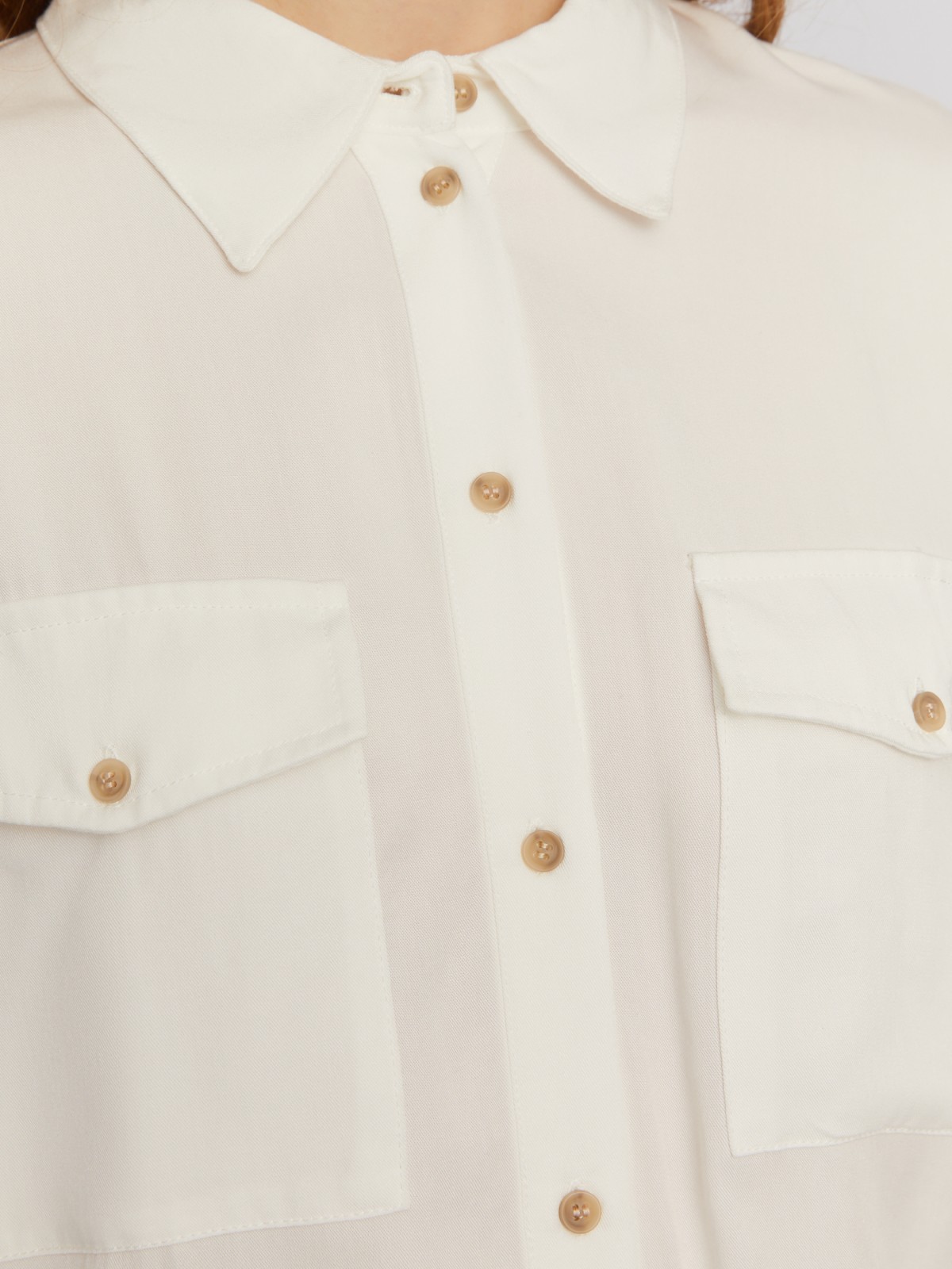 Блузка-рубашка из вискозы в спортивном стиле на кулиске zolla 02413114Y363, цвет молоко, размер XS - фото 4