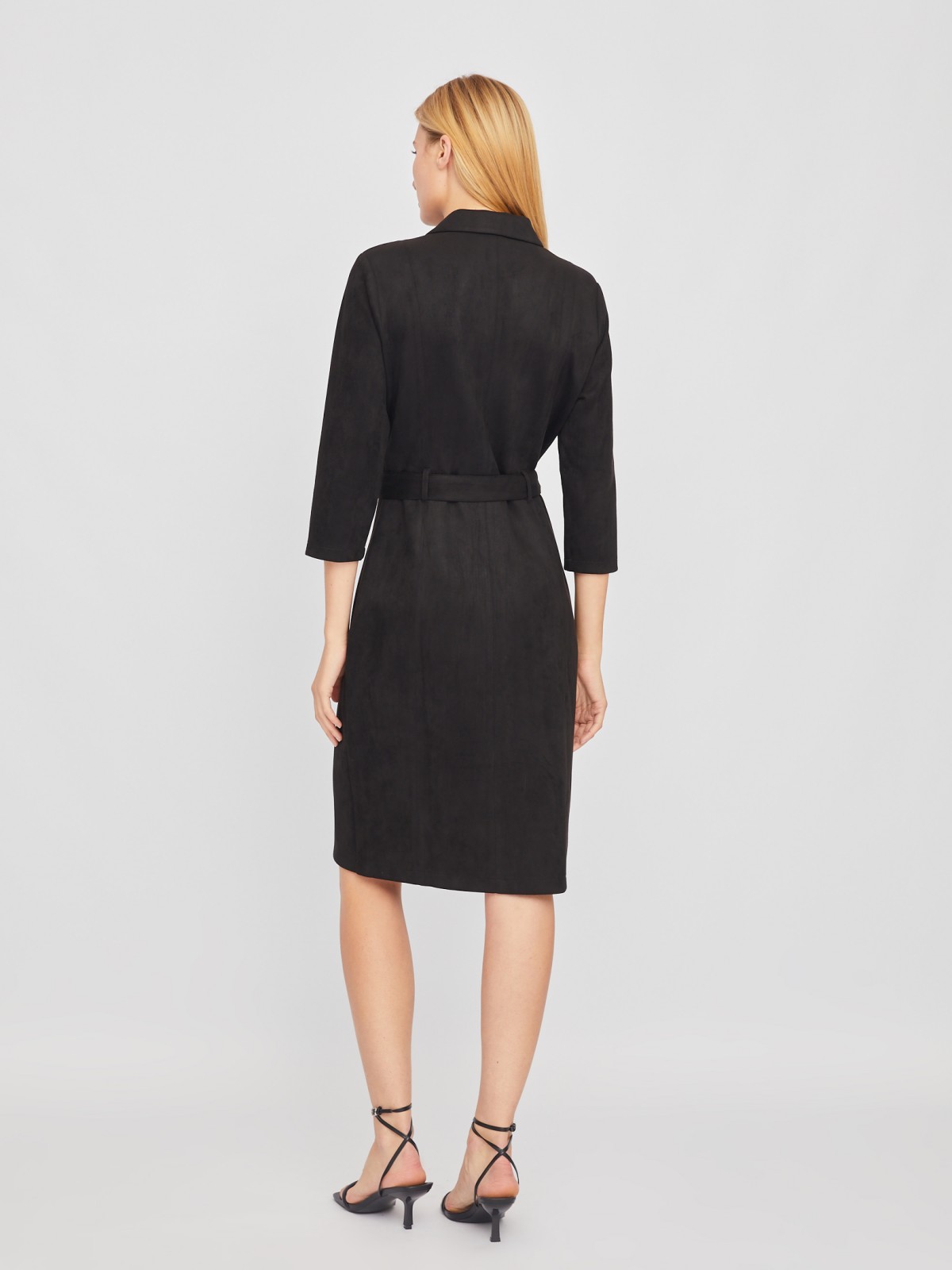Платье-рубашка из экозамши на молнии с ремнём zolla 024118262093, цвет черный, размер XS - фото 6