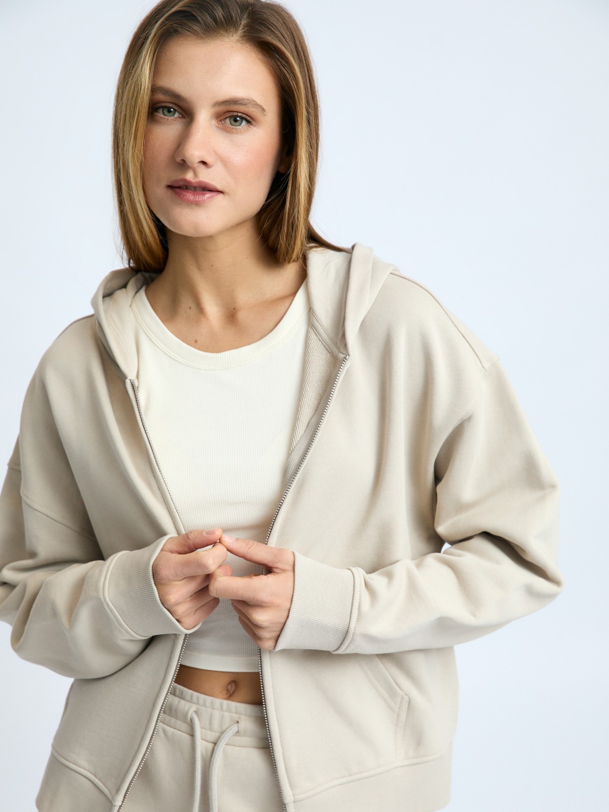 Толстовка из хлопка на молнии с капюшоном