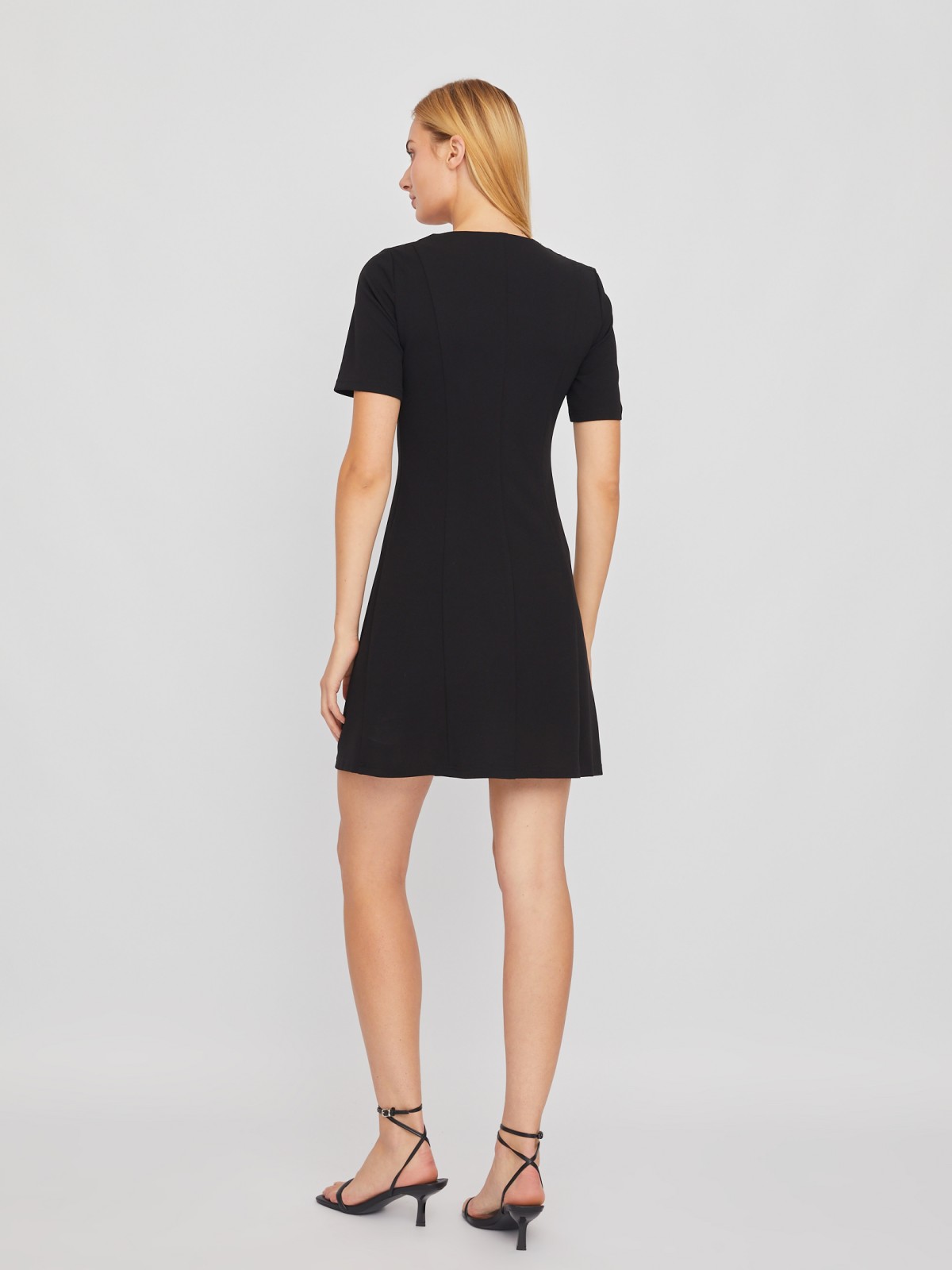 Платье длины мини с вырезом и коротким рукавом zolla 02411819F331, цвет черный, размер XS - фото 6