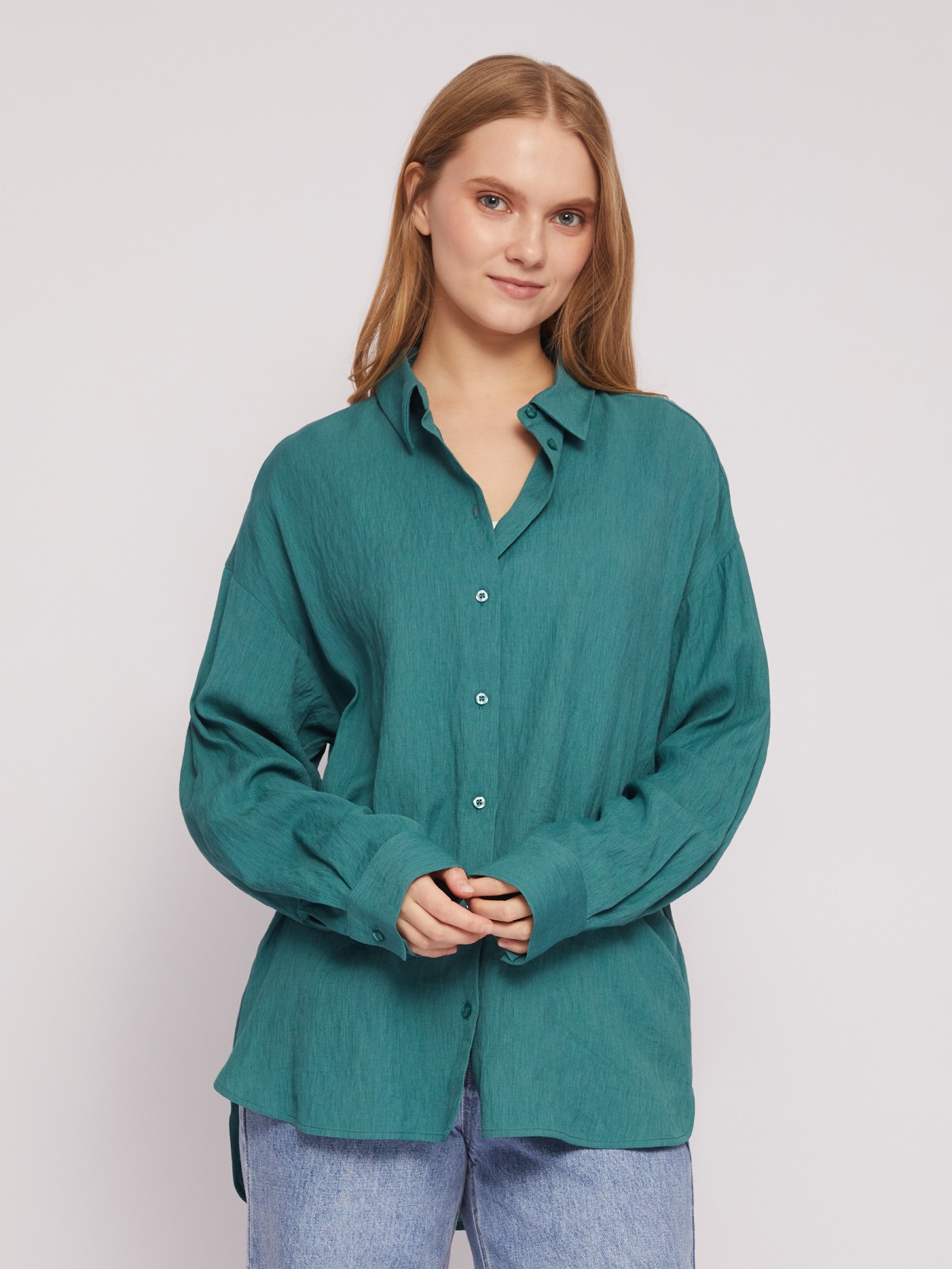 Рубашка оверсайз силуэта с длинным рукавом zolla 02421117Y022, цвет зеленый, размер XS - фото 5