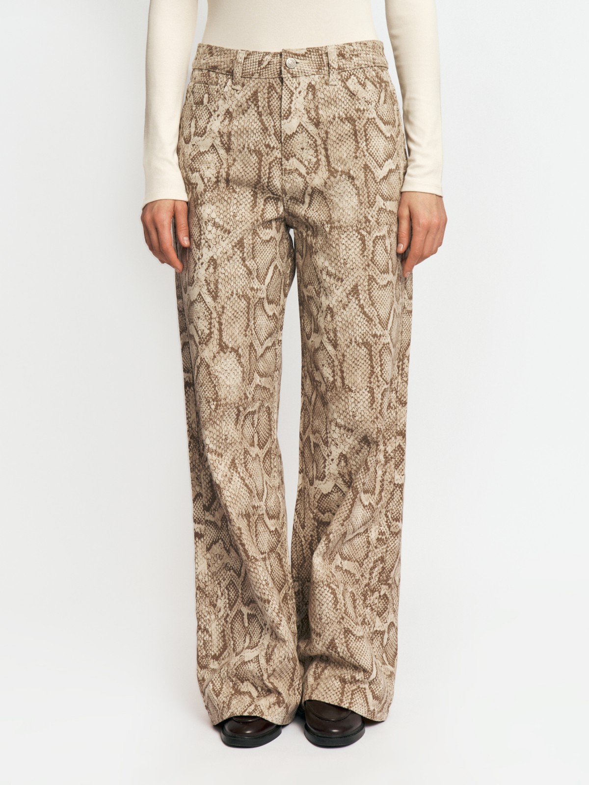 Джинсы силуэта Wide из хлопка с принтом