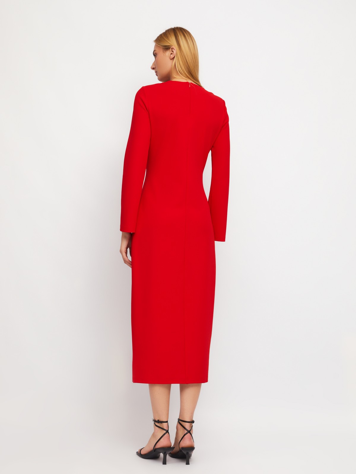 Платье длины миди с разрезом по ноге и поясом-цепочкой zolla 024118159081, цвет красный, размер XS - фото 6
