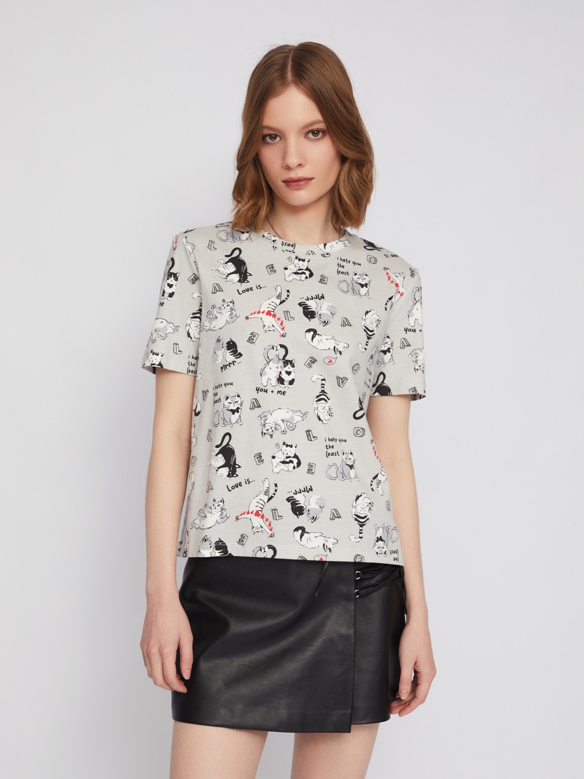 Футболка из хлопка с коротким рукавом и принтом