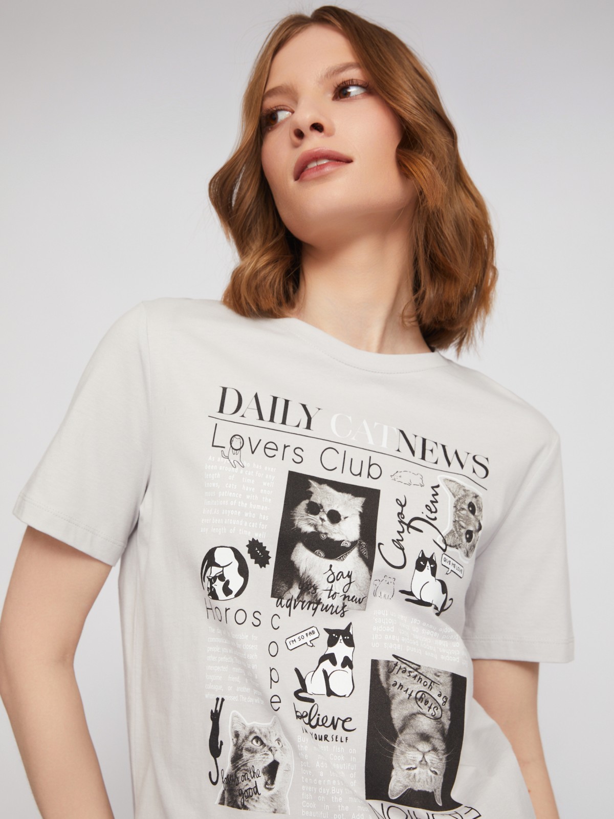 Футболка из хлопка с коротким рукавом и принтом