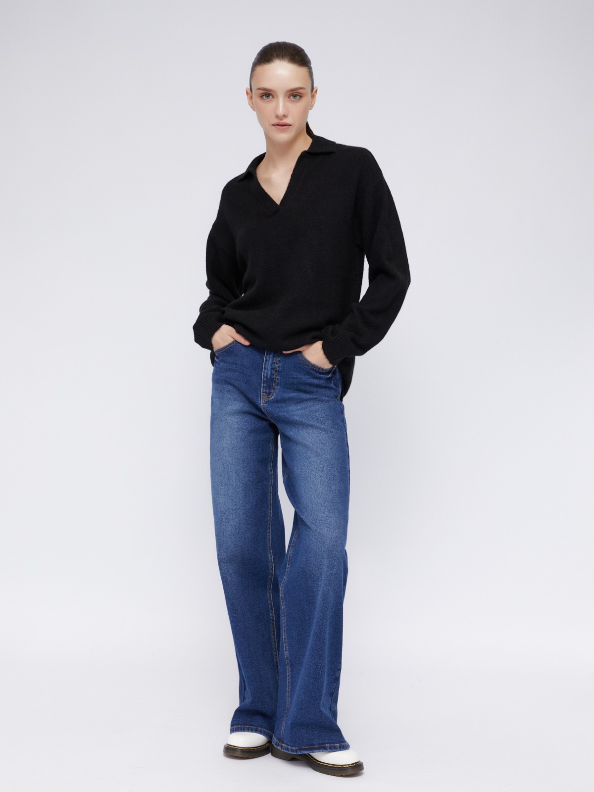 Вязаный пуловер с отложным воротником